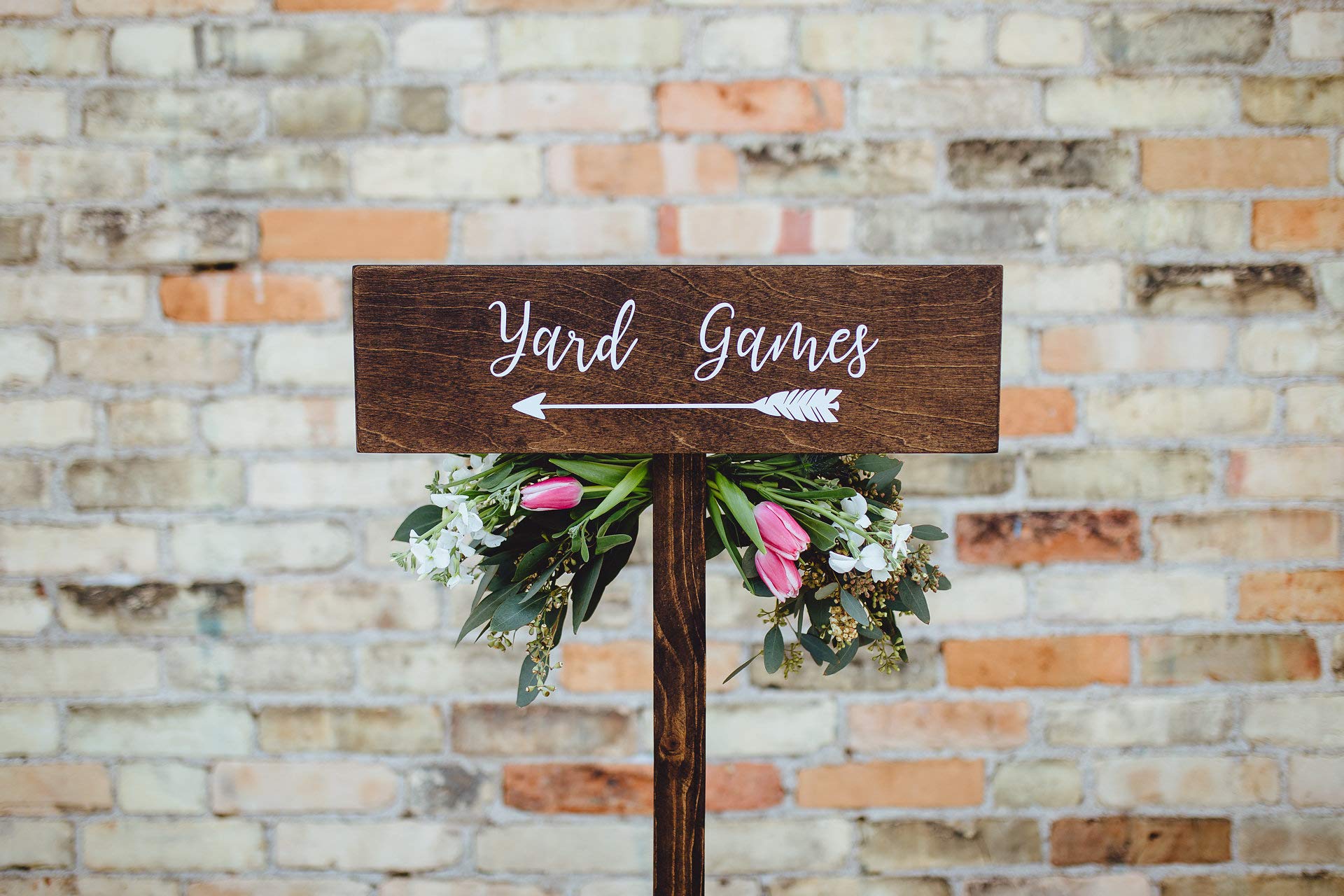 Rustic Wooden Directional Arrow Sign for Wedding Yard Games - Handmade Woodland Wedding Decor - Perfect for Outdoor Weddings, Receptions & Backyard Parties
