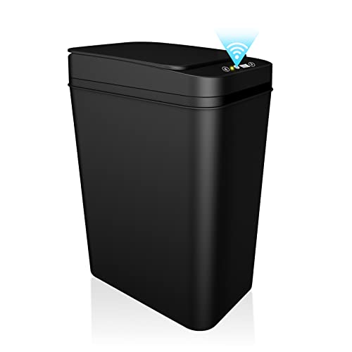 Touchless Bathroom Trash Can 2.5 Gallon - Motion Sensor Automatic Lid Garbage Bin, Waterproof Slim Plastic Narrow Design for Kitchen, Office, Living Room, RV & Bedroom - Black | Perfect for Small Spaces & Hygienic Waste Disposal