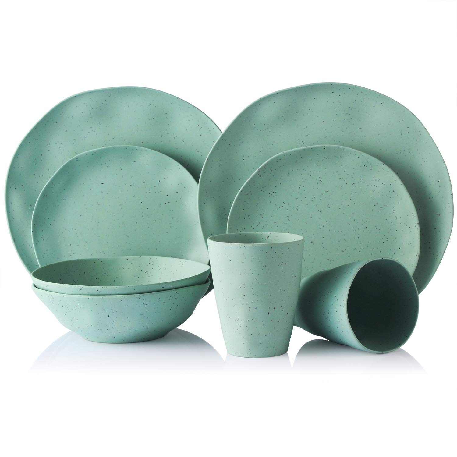 Morgiana 8-Piece Bamboo Dinnerware Set - Sage Green Reusable Plates, Bowls & Cups for 2 People | Eco-Friendly Camping Dishes | Perfect for Outdoor Picnics, RV Trips & Sustainable Home Dining