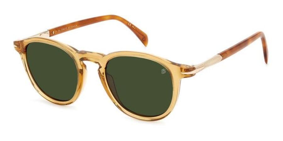David Beckham DB 1114/S Men's Sunglasses - Havana Brown & Green Frame with Yellow Lenses (49mm) - Stylish UV Protection for Outdoor Sports, Driving & Summer Fashion