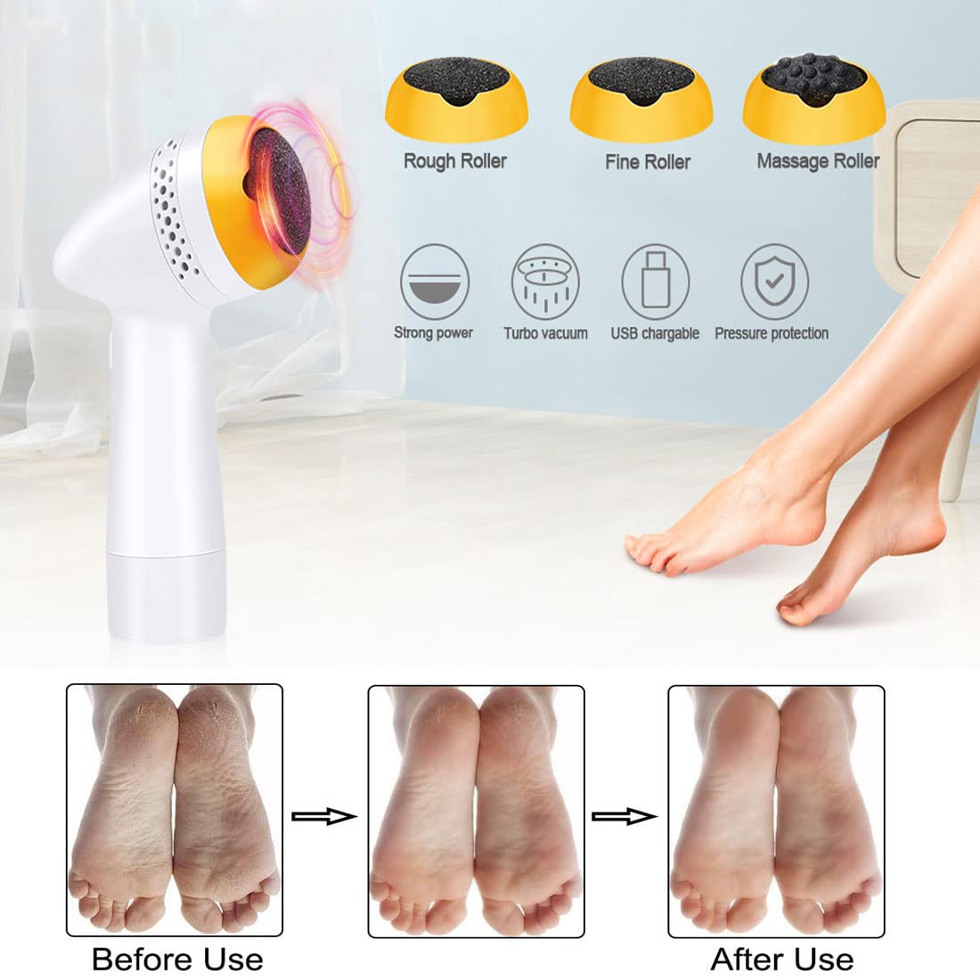 Electric Callus Remover for Feet - 3000 RPM Rechargeable Foot Grinder with Vacuum, Pedicure File for Cracked Heels & Hard Skin - Perfect for Home Pedicure & Foot Care Routine