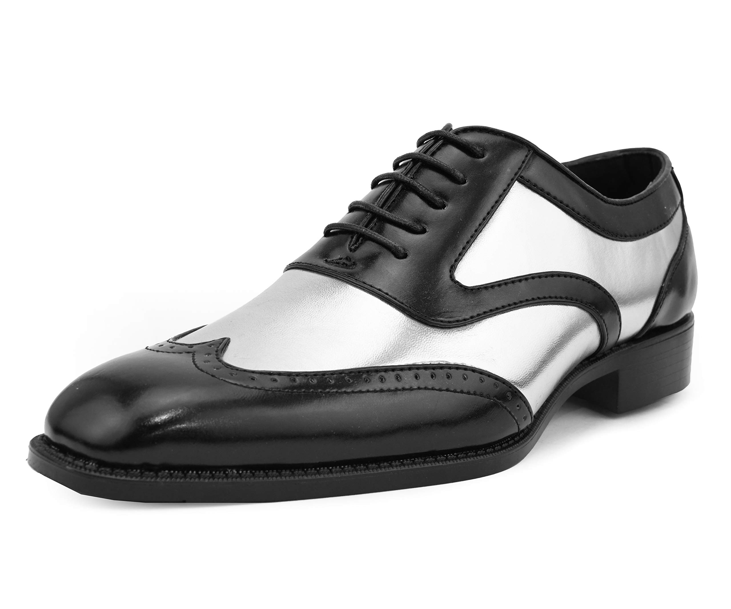 Bolano Lawson Men's Wingtip Oxford Dress Shoes | Two-Tone Shiny Metallic Formal Tuxedo Shoes for Weddings, Business & Special Occasions