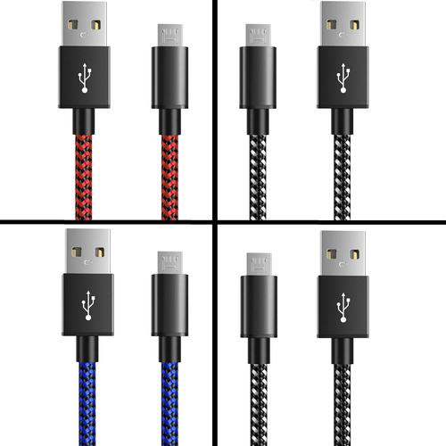 4-Pack Durable Nylon Braided 10ft Micro USB Charging Cable for PS4 Controller - Fast Charging & Data Sync - Perfect for Gaming, Home Entertainment & Office Use