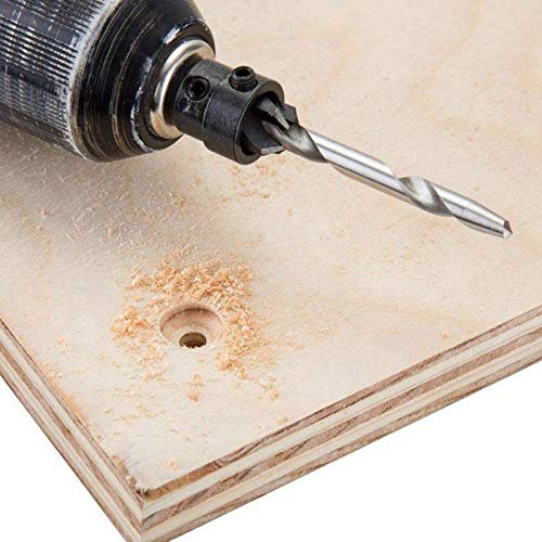 7-Piece Countersink Drill Bit Set with Stop Collars & Wrench - Quick Change Wood Pre-Drill Counterbore Bits for Cabinetry, Furniture & DIY Woodworking Projects