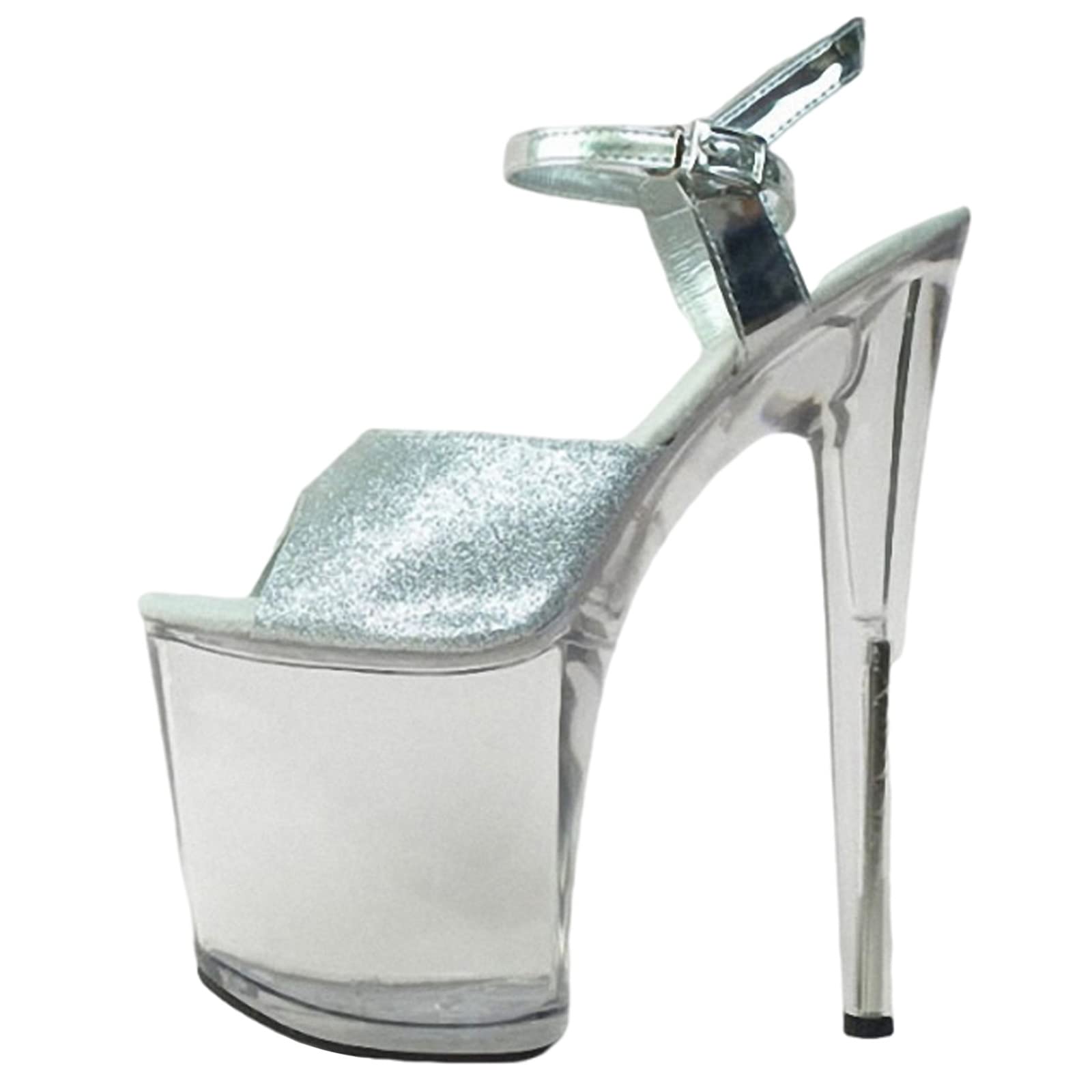 FEIPiBAO Unisex Silver High Heel Sandals - 7.87 Inch (20CM) Platform Stripper Shoes for Women, Pole Dancing & Stage Performance - Plus Size Available - Perfect for Nightclubs, Burlesque Shows & Sensual Dance
