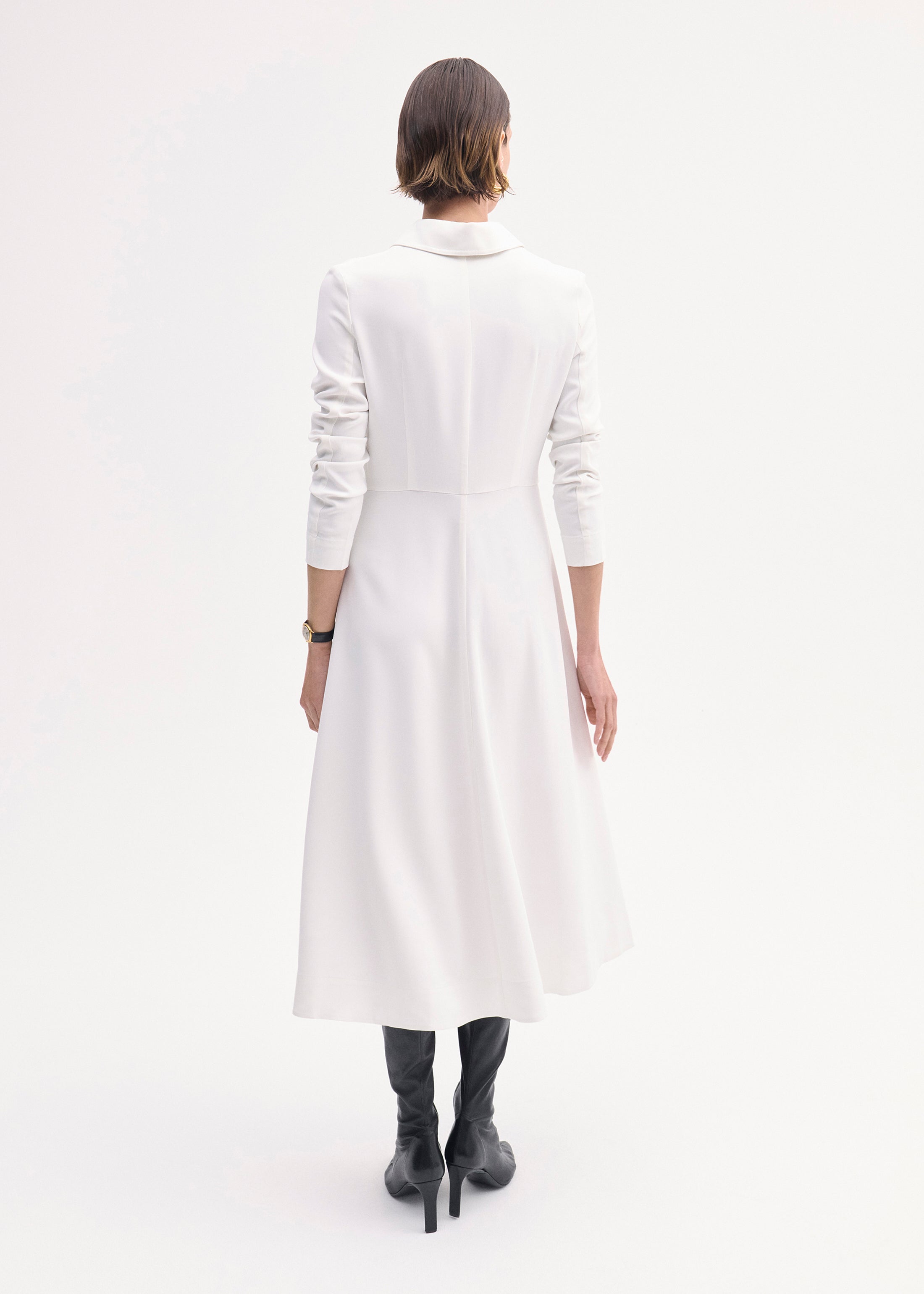 Elegant Long Sleeve Crepe Shirt Dress in Ivory - Perfect for Office Wear, Casual Outings & Special Occasions