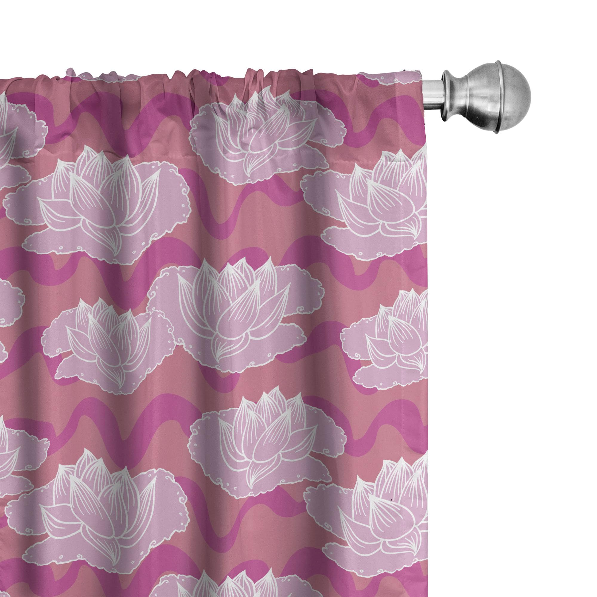 Ambesonne Lotus Curtains - Japanese Folklore Waterlilies Floral Design on Swirled Backdrop, 2 Panel Window Treatments for Living Room & Bedroom (28