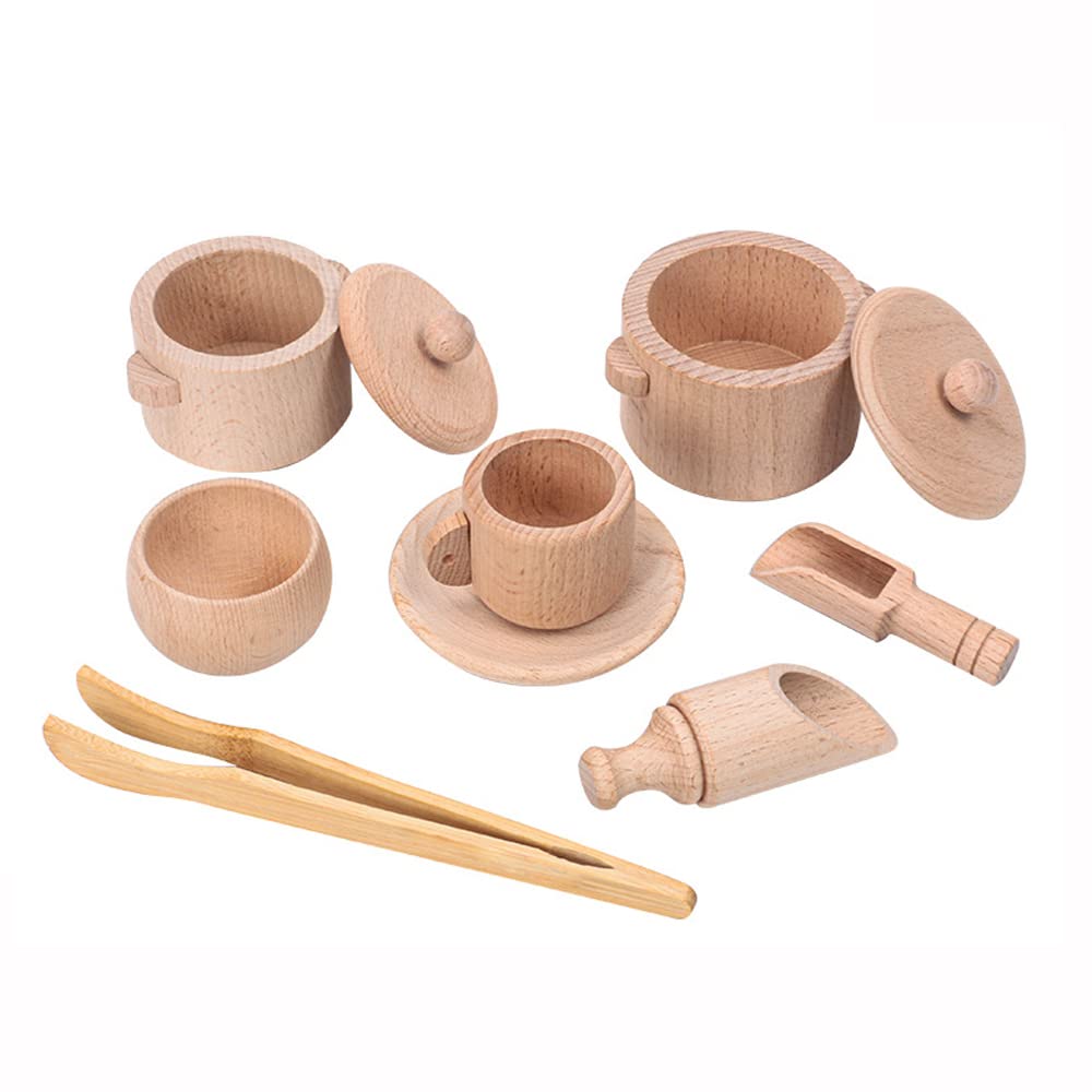 Wooden Sensory Bin Tools for Toddlers 3+ - Montessori Learning Toys with Wooden Bowls, Scoop, Tongs & Pouring Set for Fine Motor Skills Development - Pretend Play Kitchen & Sensory Activity for Preschoolers