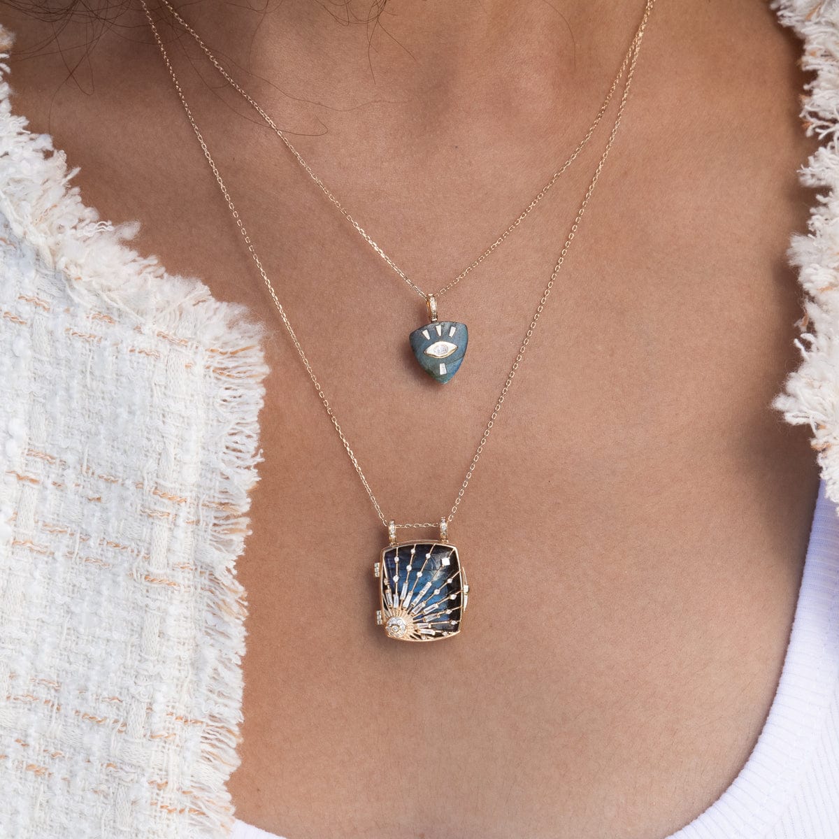 Labradorite Sun & Diamond Locket Necklace - Elegant Gemstone Jewelry for Women, Perfect for Everyday Wear, Special Occasions & Gifts