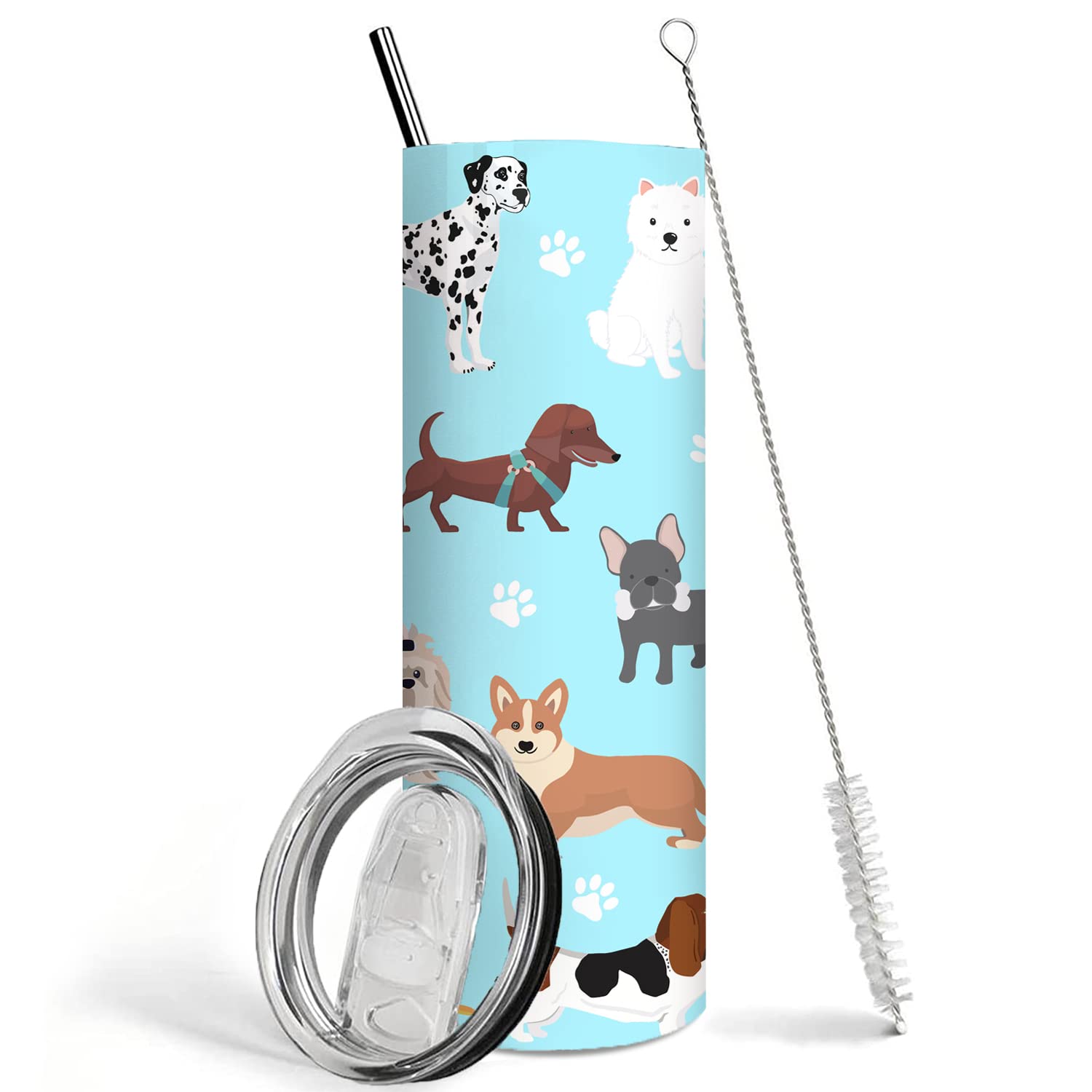20oz Stainless Steel Dog Tumbler with Lid & Straw - Paw Print Design Travel Mug for Coffee & Tea - Perfect Gift for Dog Lovers & Women (Ideal for Travel, Office, Hiking & Outdoor Adventures)