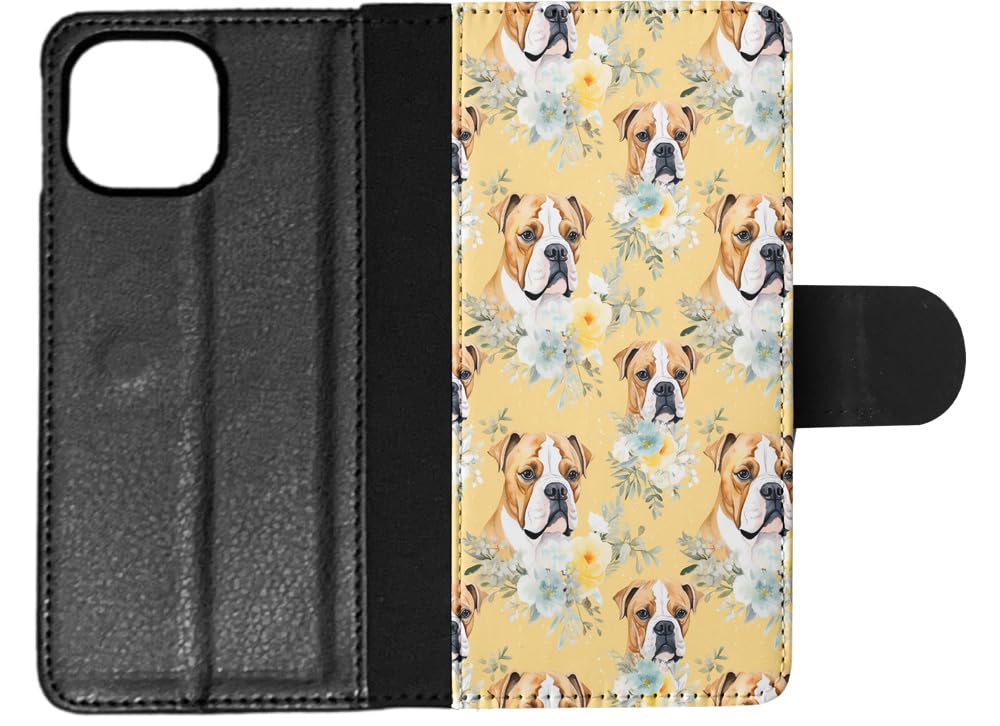 American Bulldog Puppy Faux Leather Flip Wallet Phone Case for Apple iPhone 14 - Cute Canine Design, Perfect for Dog Lovers & Everyday Use