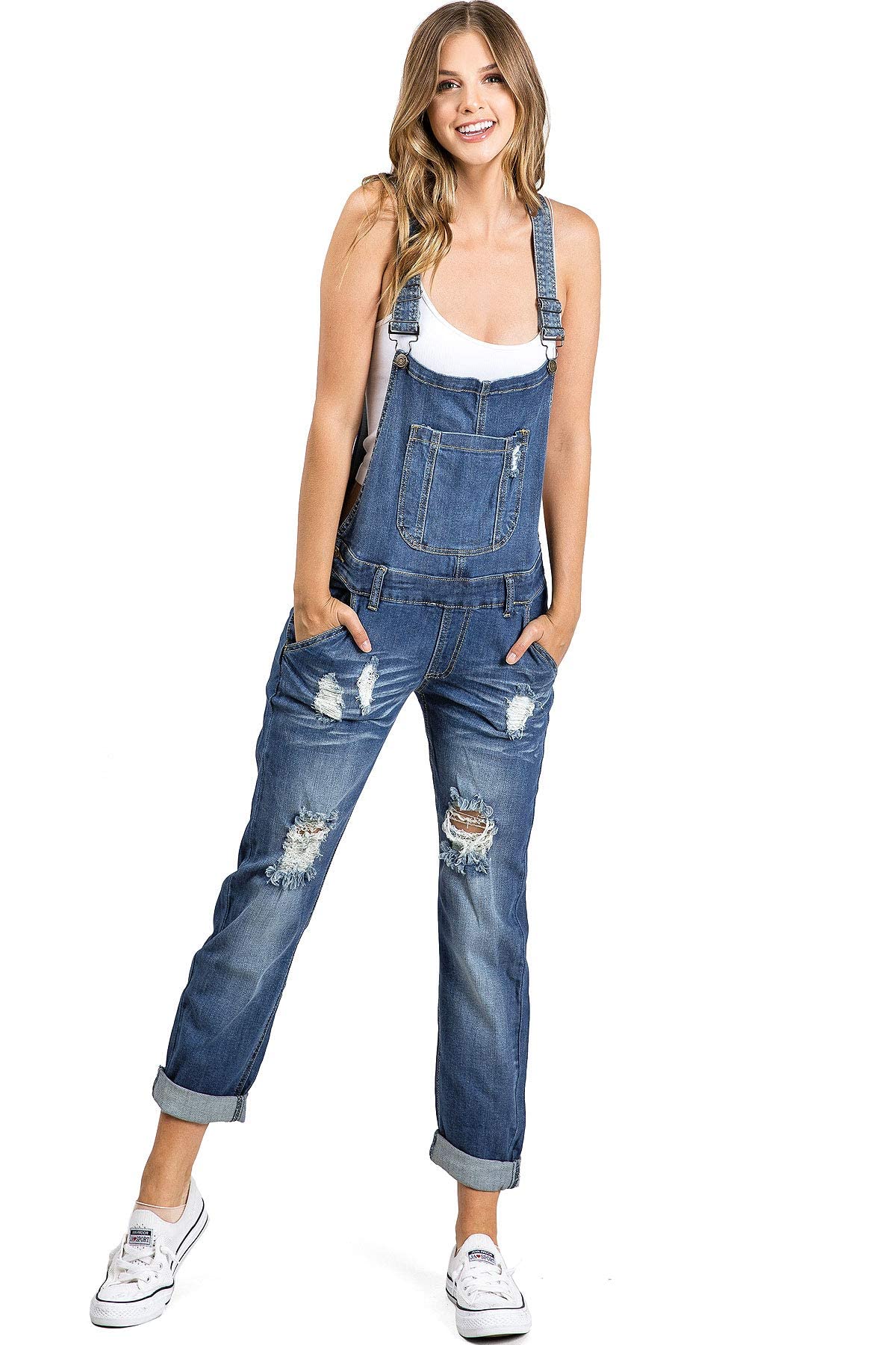 Retro Women's Overalls - Baggy Boyfriend Jeans for Juniors | Vintage Denim Jumpsuit for Casual Outfits & Street Style Fashion