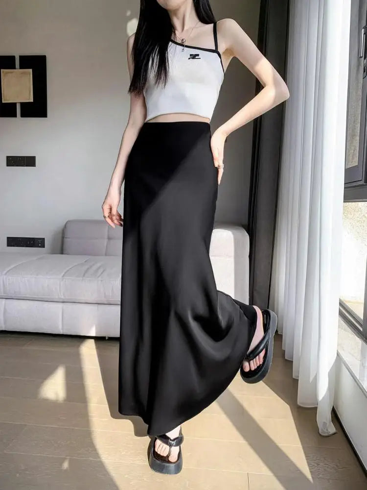 Beige & Black High Waist Mermaid Wrap Skirt for Women - Elegant Long Vacation Skirt, Sexy Summer Streetwear Fashion (Perfect for Beach Outings, Date Nights & Spring Travel)