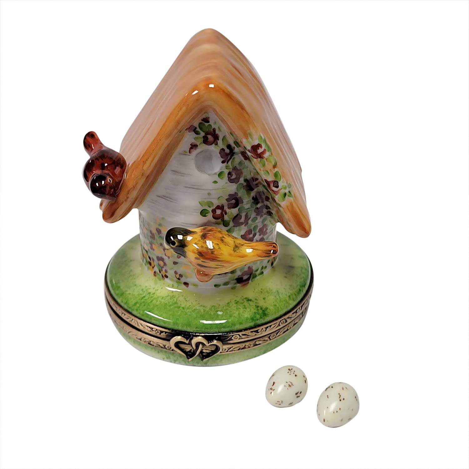 Limoges Porcelain Floral Birdhouse Box with Cardinal - Home Decor Gift