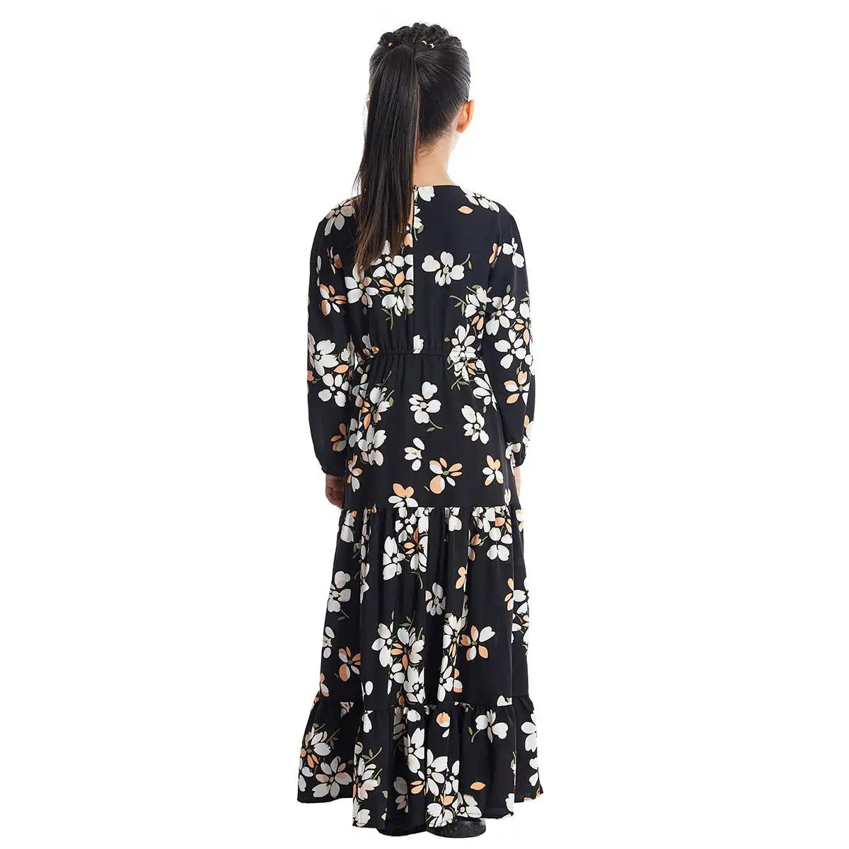 Elegant Floral Printed Middle Eastern Arab Abaya Dress for Women - Modest Islamic Fashion #25621 | Perfect for Prayer, Eid, and Special Occasions
