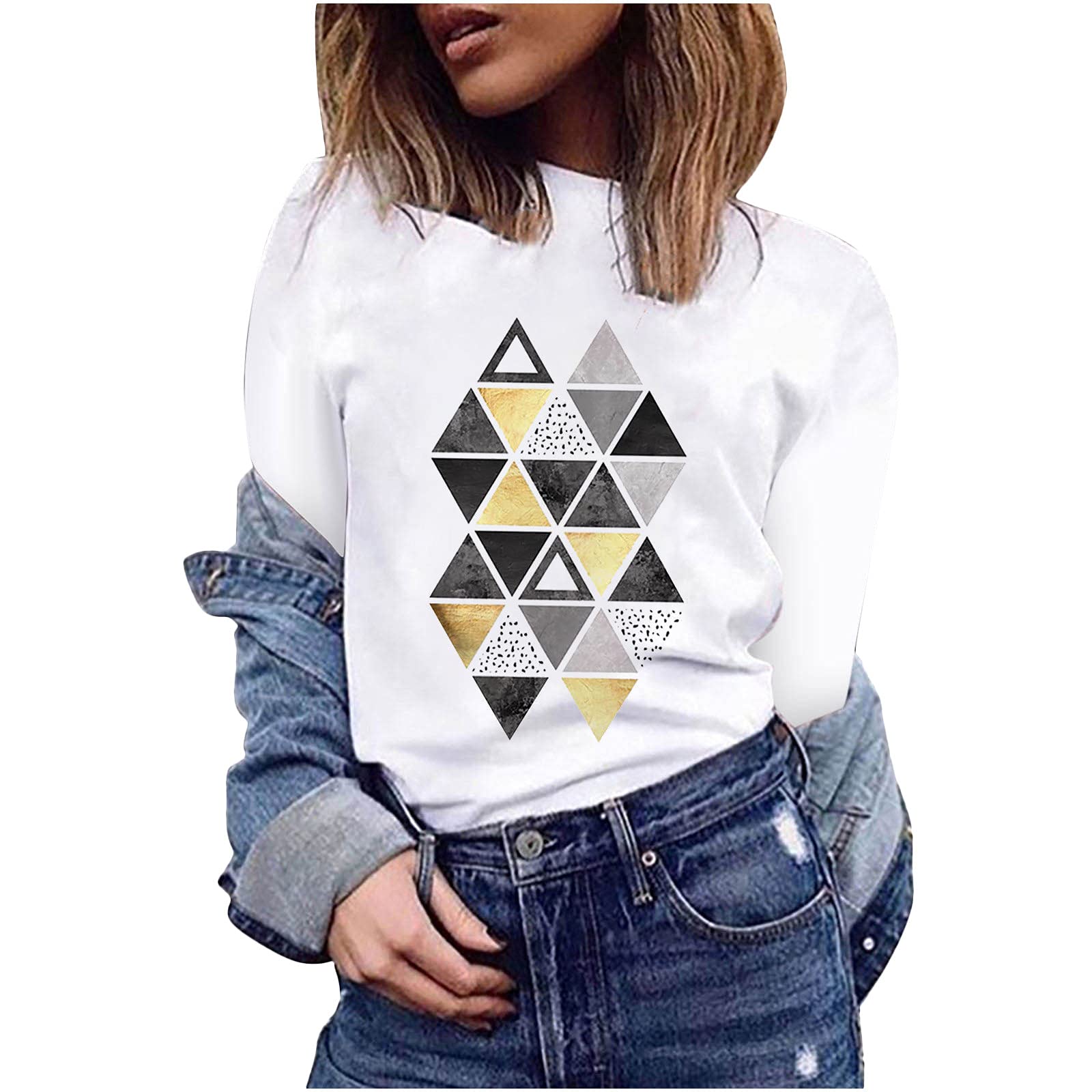 Women's Geometric Print Long Sleeve Blouse - Fall Fashion Tunic Top Casual Pullover Shirt - Perfect for Office Wear, Date Night & Autumn Outfits