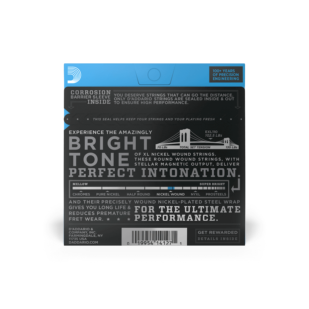 D'Addario EXL110 Nickel Wound Electric Guitar Strings Set - 10-46 Regular Light Gauge for Smooth Playability | Perfect for Rock, Blues & Studio Recording