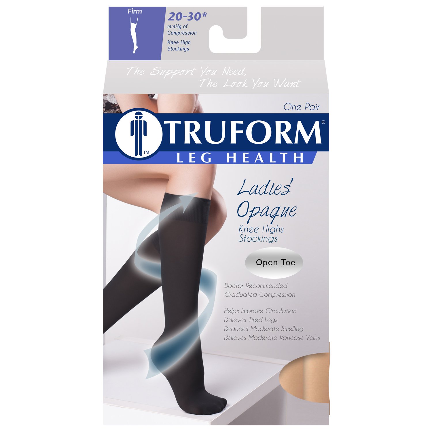 Truform Women's Thigh High Open Toe Compression Stockings - 20-30mmHg Graduated Support for Varicose Veins & Swelling - Perfect for Travel, Nursing & Pregnancy