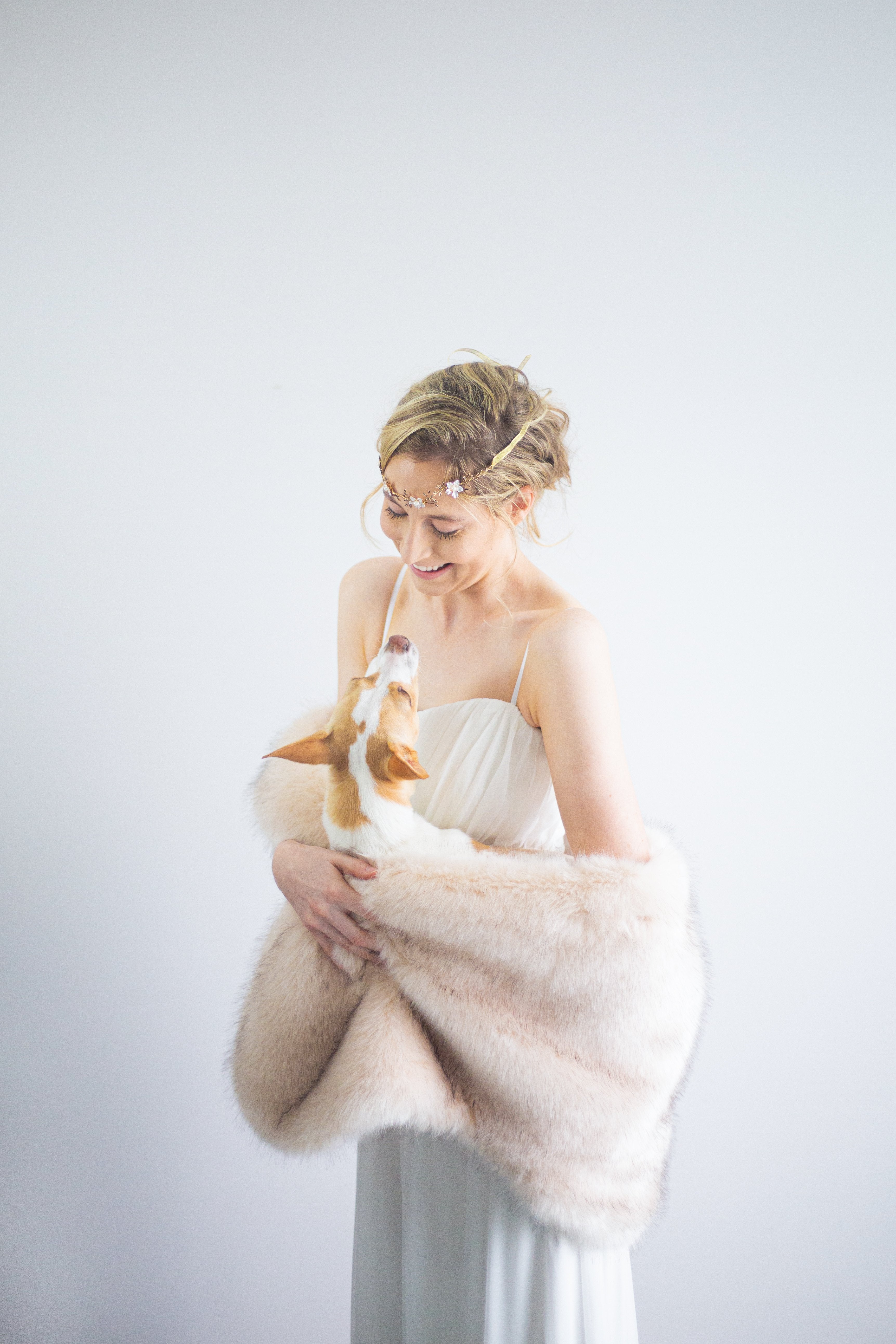 Blush Beige Fur Shawl Wrap - Soft Butterfly Blu03 Design for Women | Elegant Winter Fashion Accessory for Parties, Weddings & Evening Events