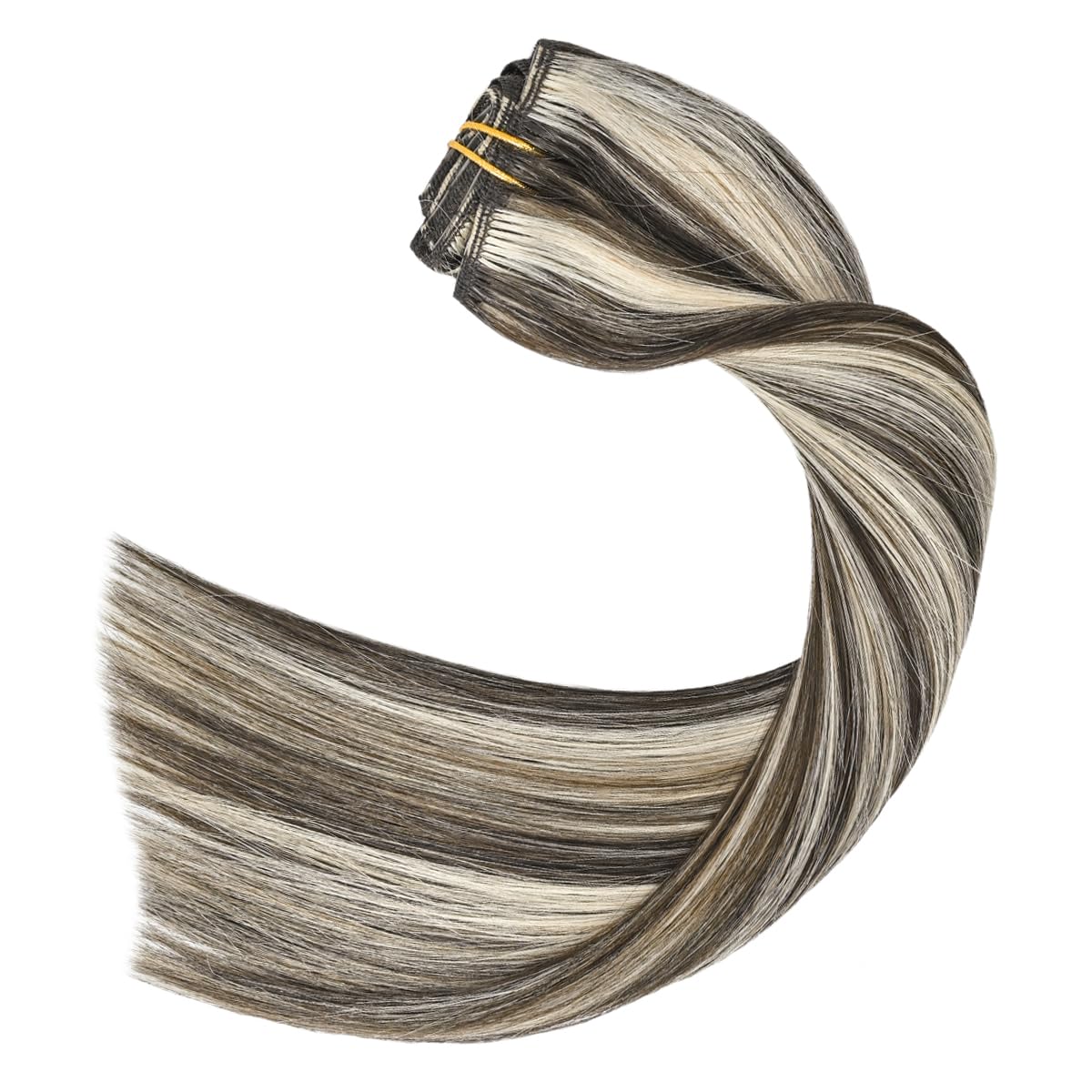 Clip in Hair Extensions 12 Inch - Dark Brown Mixed Bleach Blonde Highlights - 7pcs 70g Straight Human Hair Double Weft #2p613 - Perfect for Parties, Weddings & Daily Styling
