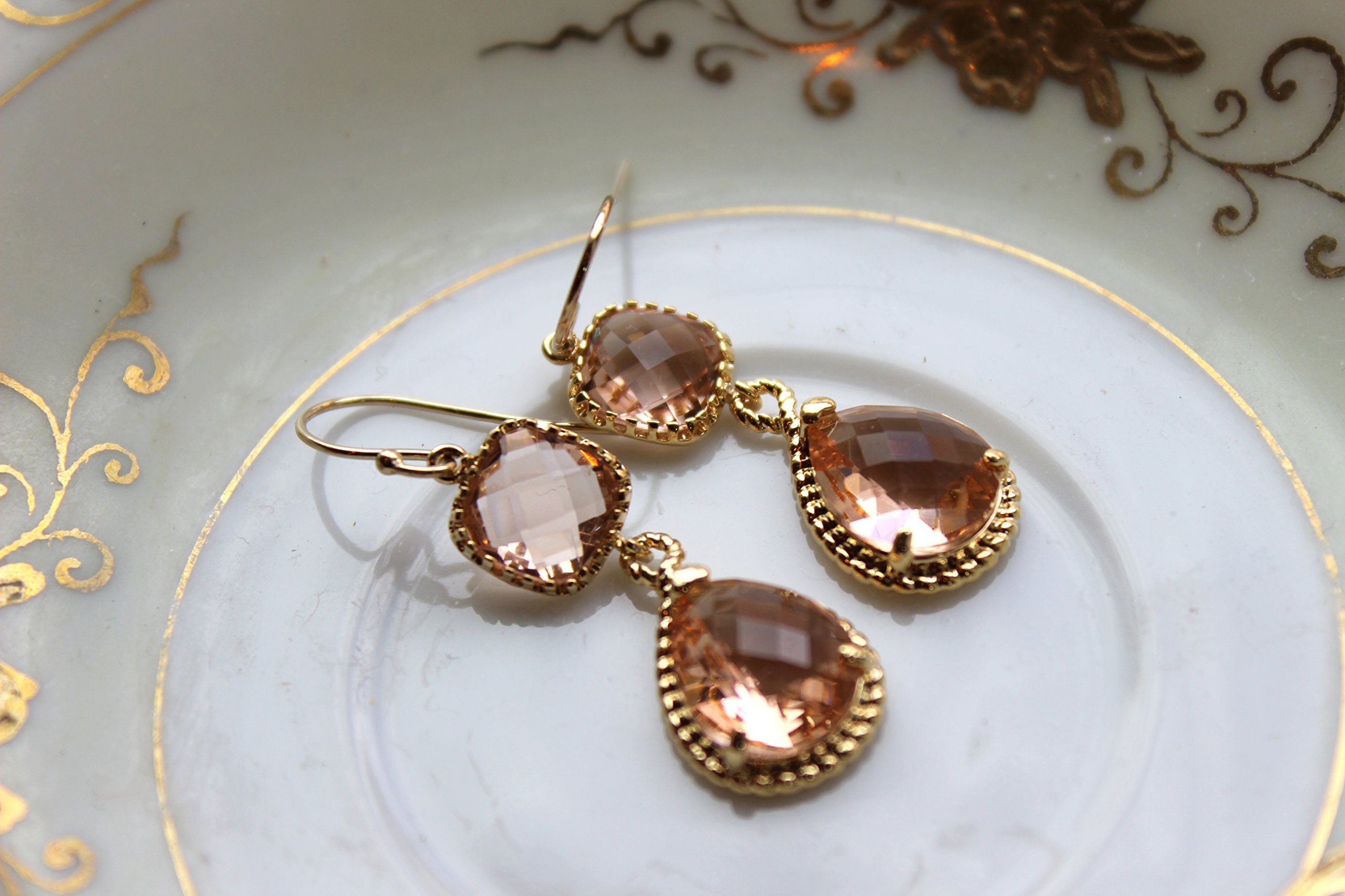 Elegant Champagne Peach Blush Pink Earrings for Women - Dainty Bridal Jewelry Set - Perfect for Weddings, Bridesmaid Gifts & Special Occasions