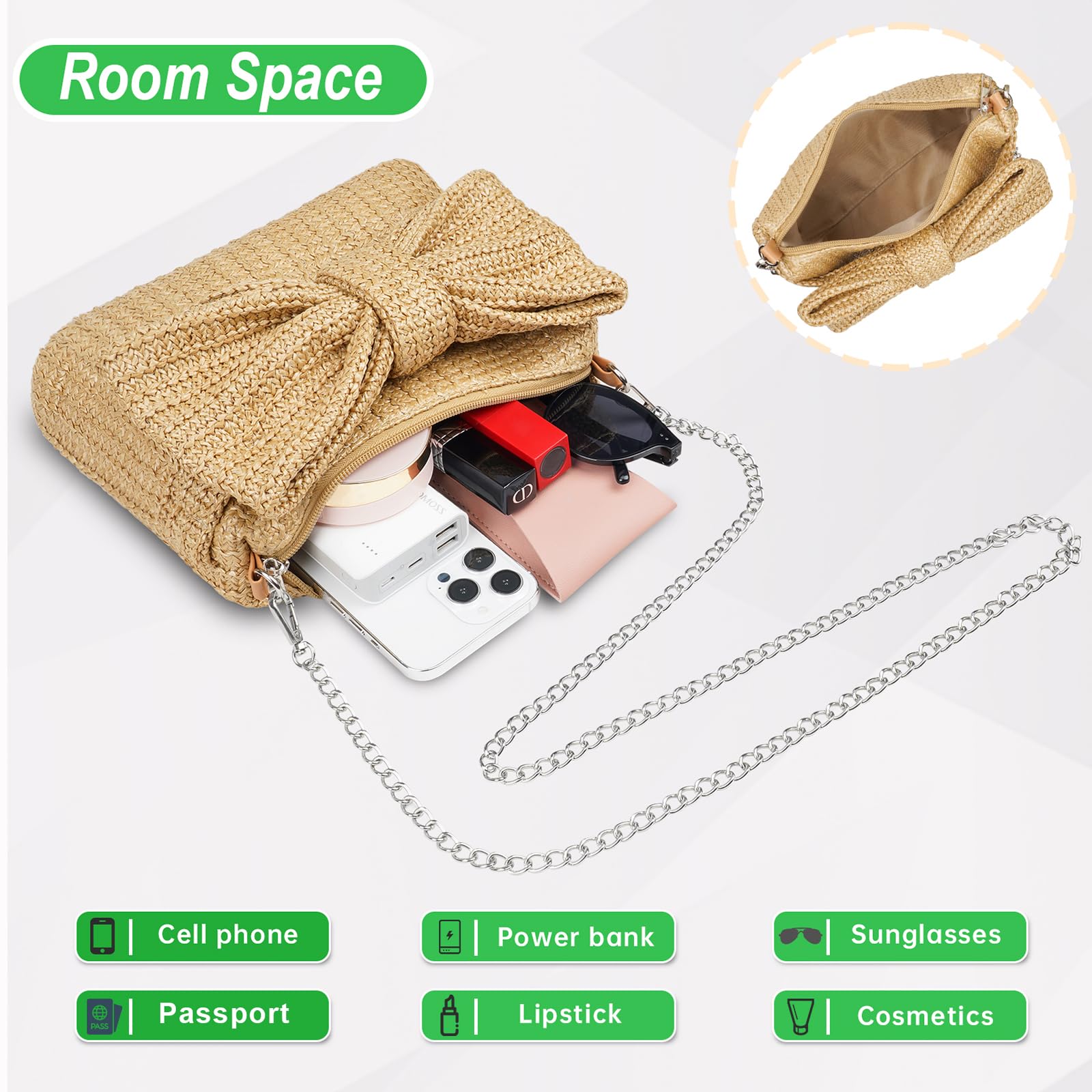 Women's Straw Clutch Purse with Bow - Woven Beach Bag for Summer Vacations, Evening Parties & Outdoor Events | Perfect for Weddings, Poolside & Tropical Getaways