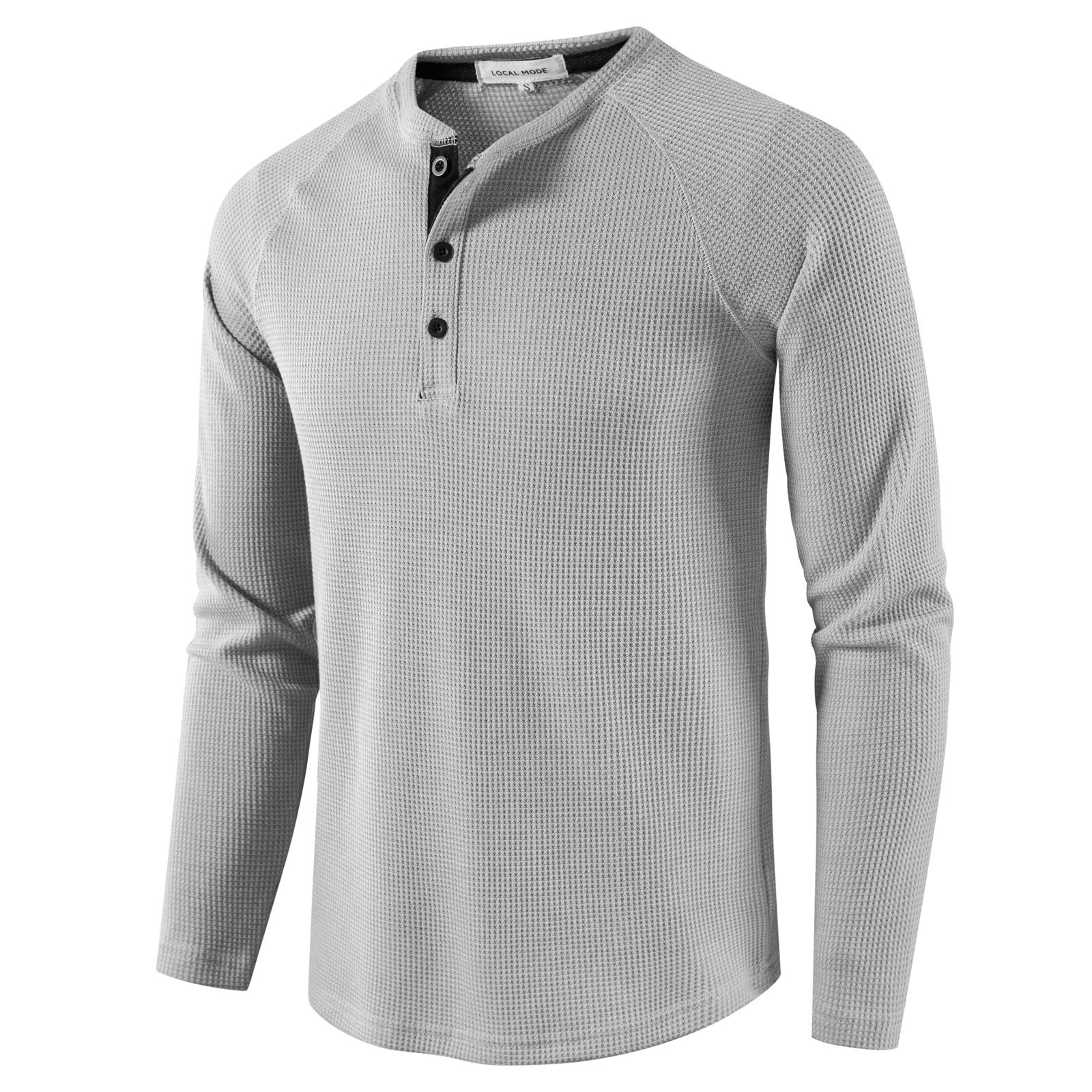LOCALMODE Men's Casual Waffle Henley Long Sleeve T-Shirt - Soft Crew Neck Shirt for Everyday Wear, Fall & Winter Outfits, Layering Essentials
