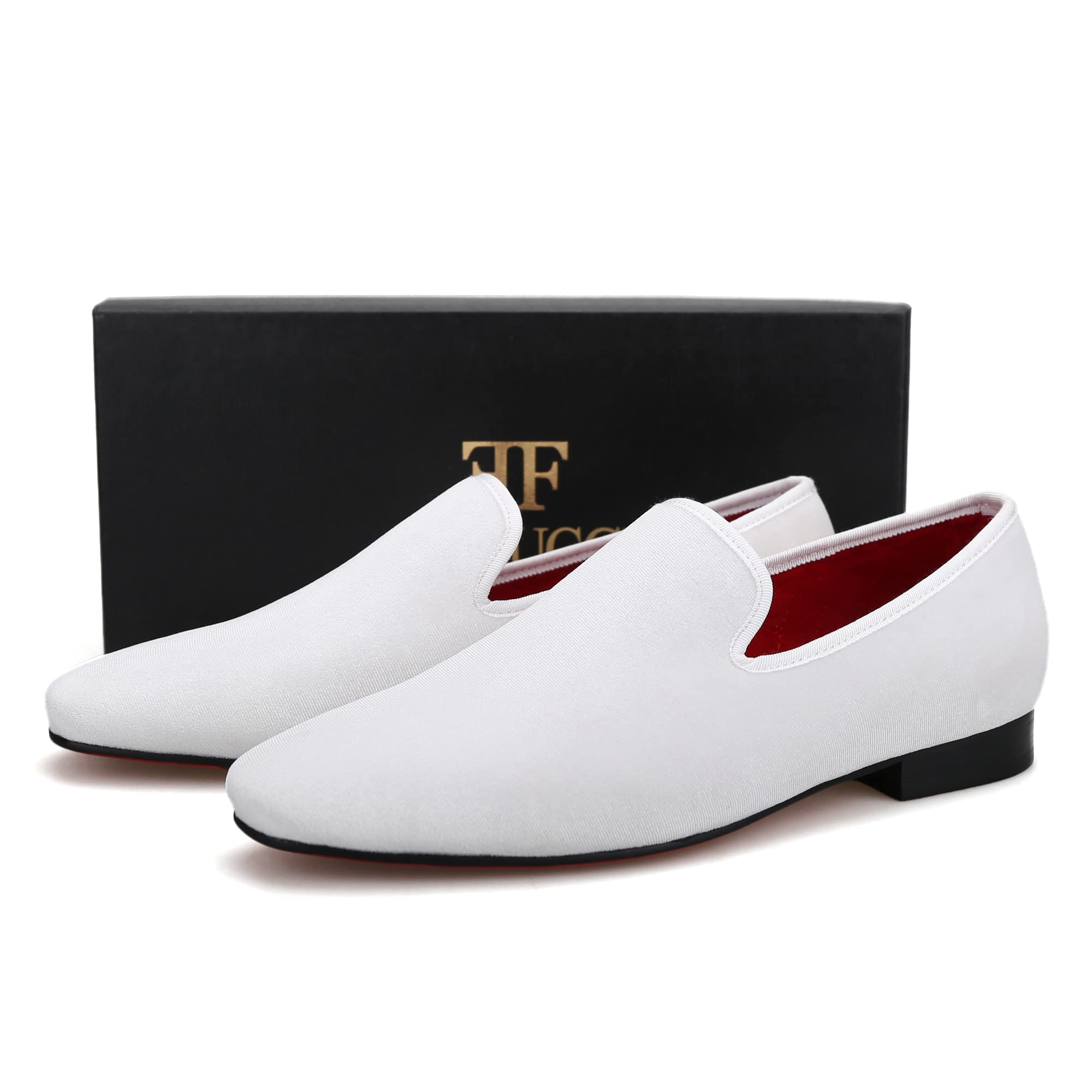 FERUCCI Men's Plain White Velvet Square Toe Loafers - Comfortable Slippers for Wedding, Prom & Casual Wear | Soft Indoor/Outdoor House Shoes for Relaxation & Special Occasions