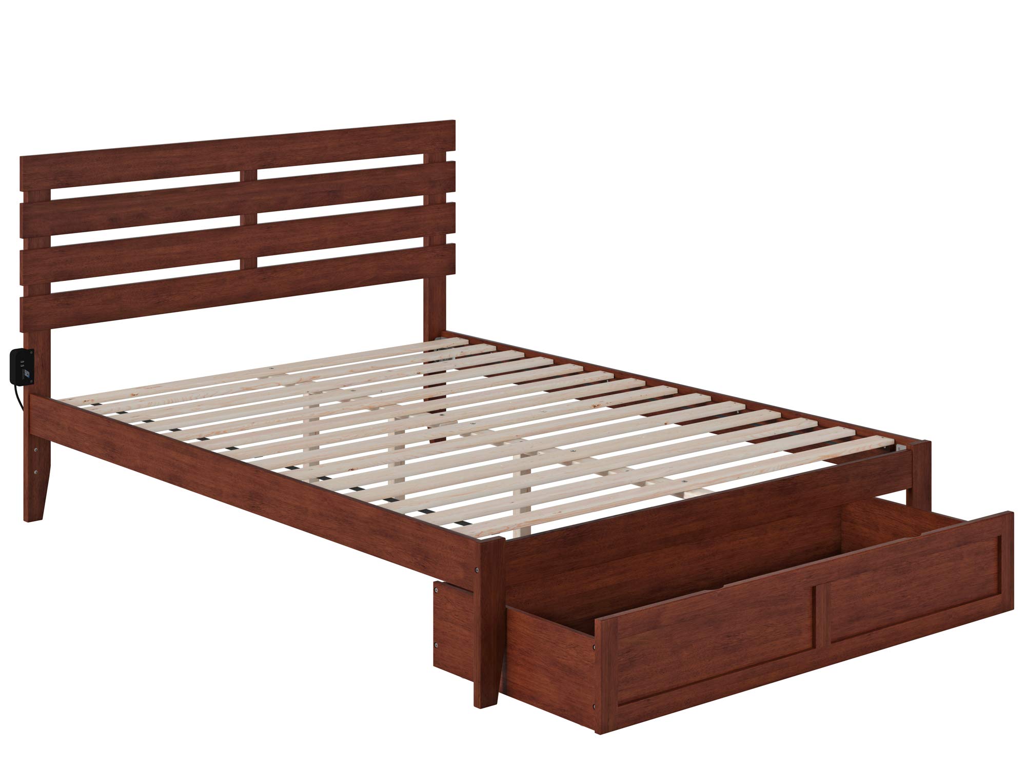 AFI Oxford Queen Size Platform Bed Frame with Foot Drawer Storage & USB Charging Station - Walnut Finish - Modern Bedroom Furniture for Small Spaces & Apartment Living
