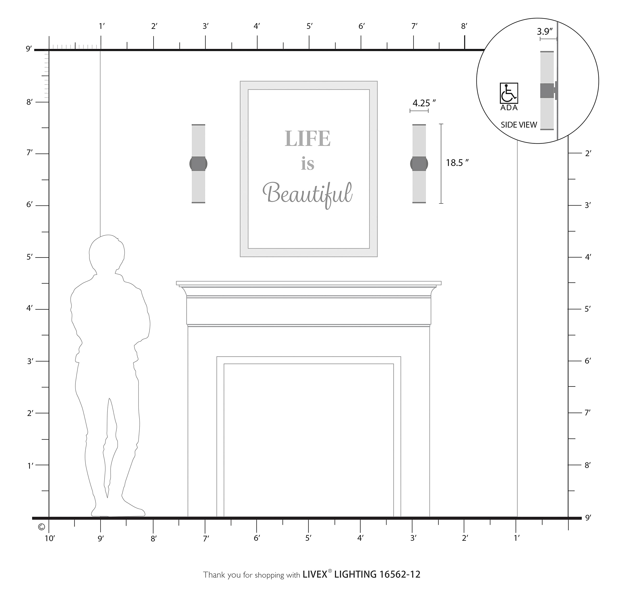 Livex Lighting 16562-12 Lindale 2 Light ADA Vanity Sconce in Satin Brass - 4.25 x 18.5 Inches - Perfect for Bathroom Mirror Lighting and Modern Home Decor