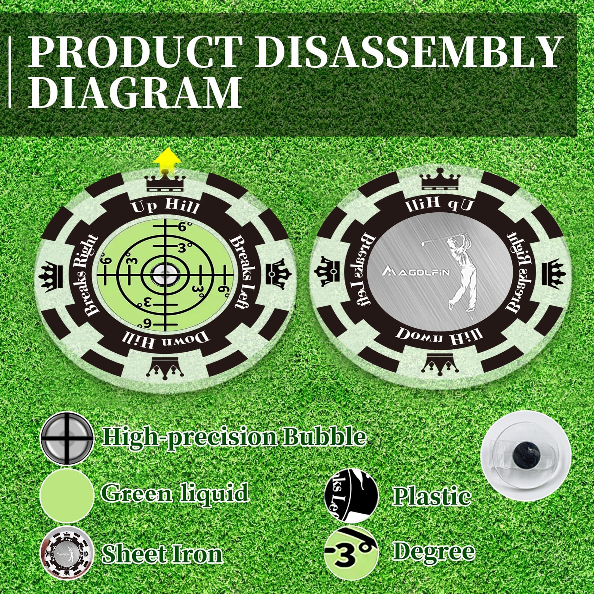 2-Pack Golf Green Reader with Magnetic Hat Clip - 1.8 Inch High Precision Bubble Level Golf Ball Markers - Perfect Putting Aid & Golf Gifts for Men - Ideal for Practice, Tournaments & On-Course Alignment