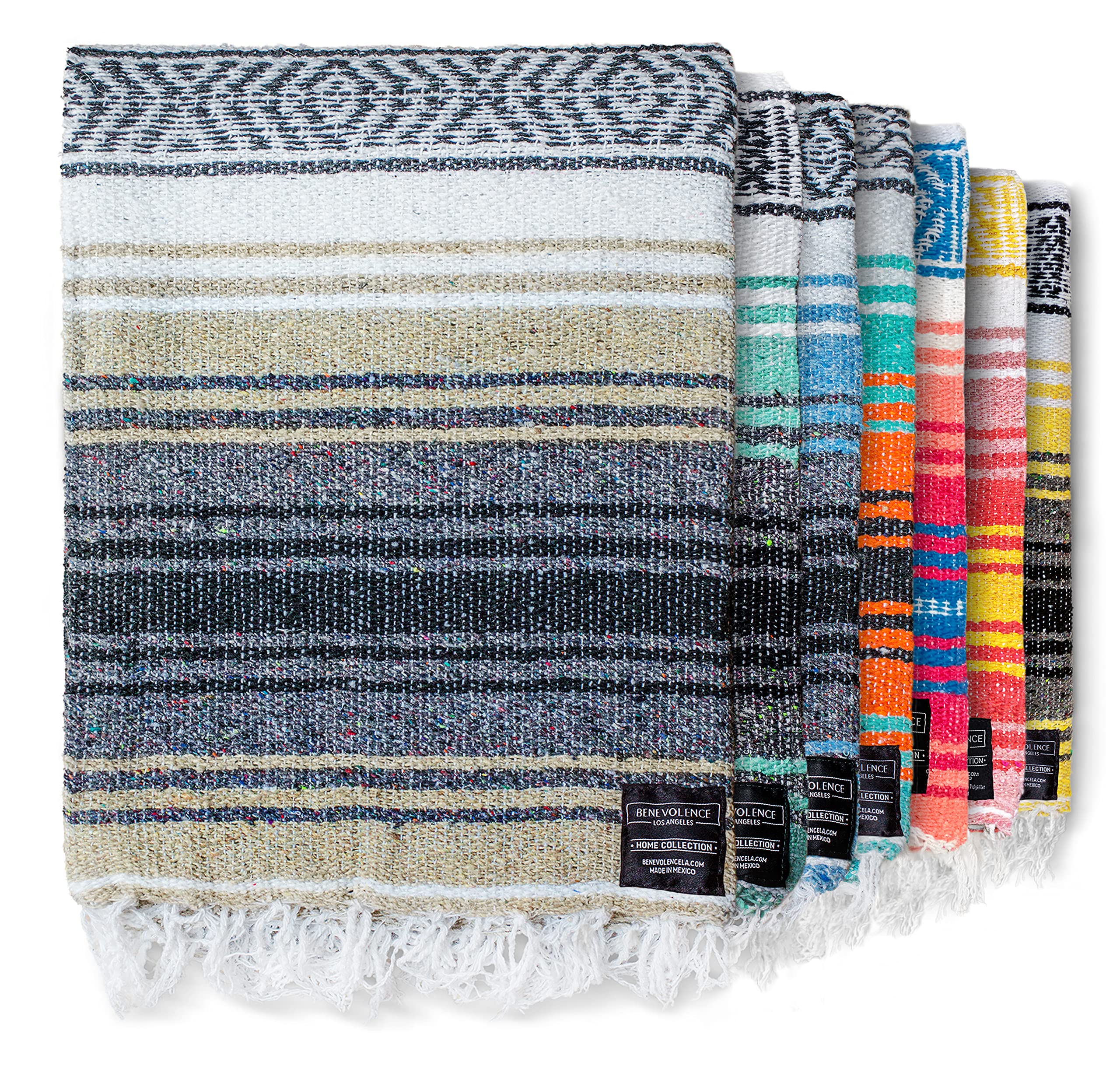 Authentic Handwoven Mexican Blanket by Benevolence LA | 50x70 Inches Serape in Sand | Yoga, Beach, Picnic, Camping & Equestrian Saddle Blanket | Perfect for Outdoor Adventures, Cozy Home Decor & Bohemian Style Gifts