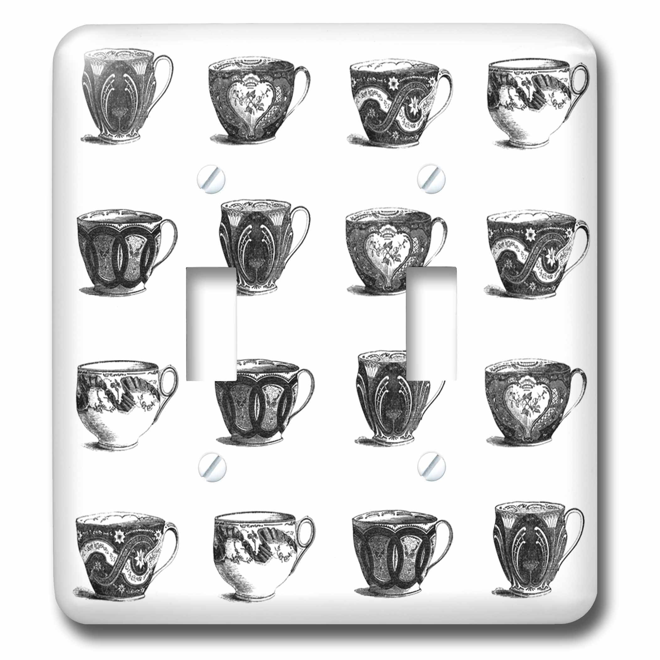 Vintage Tea Cups Double Toggle Switch - 3D Printed Wall Decor for Kitchen, Living Room & Office - Perfect for Tea Lovers & Home Decor Enthusiasts