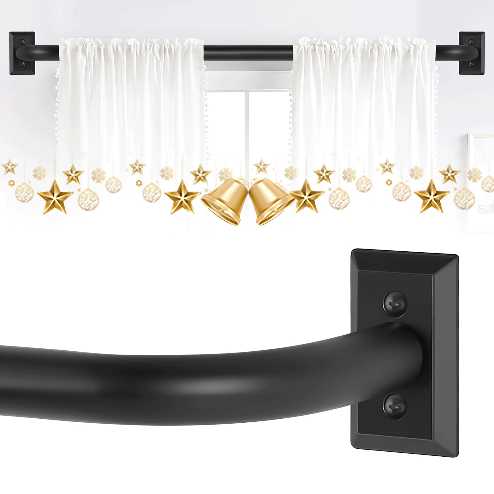 Blackout Adjustable Wrap Around Curtain Rod 66-120 Inch - Heavy Duty French Curved Metal Drapery Rod for Bedroom & Kitchen - Matte Black Finish, Easy Installation | Perfect for Room Darkening & Light Blocking in Living Rooms, Nurseries & Home Theaters
