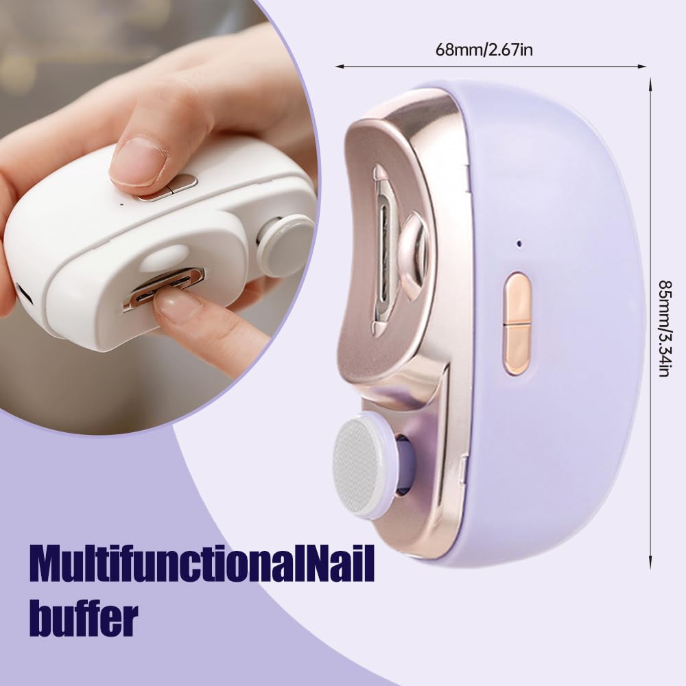 Upgraded 3-in-1 Automatic Electric Nail Clipper for Seniors & Adults - Rechargeable Nail Trimmer with 2 Speed Settings & Polishing Function - Perfect for Elderly Care, Home Use & Travel (White)