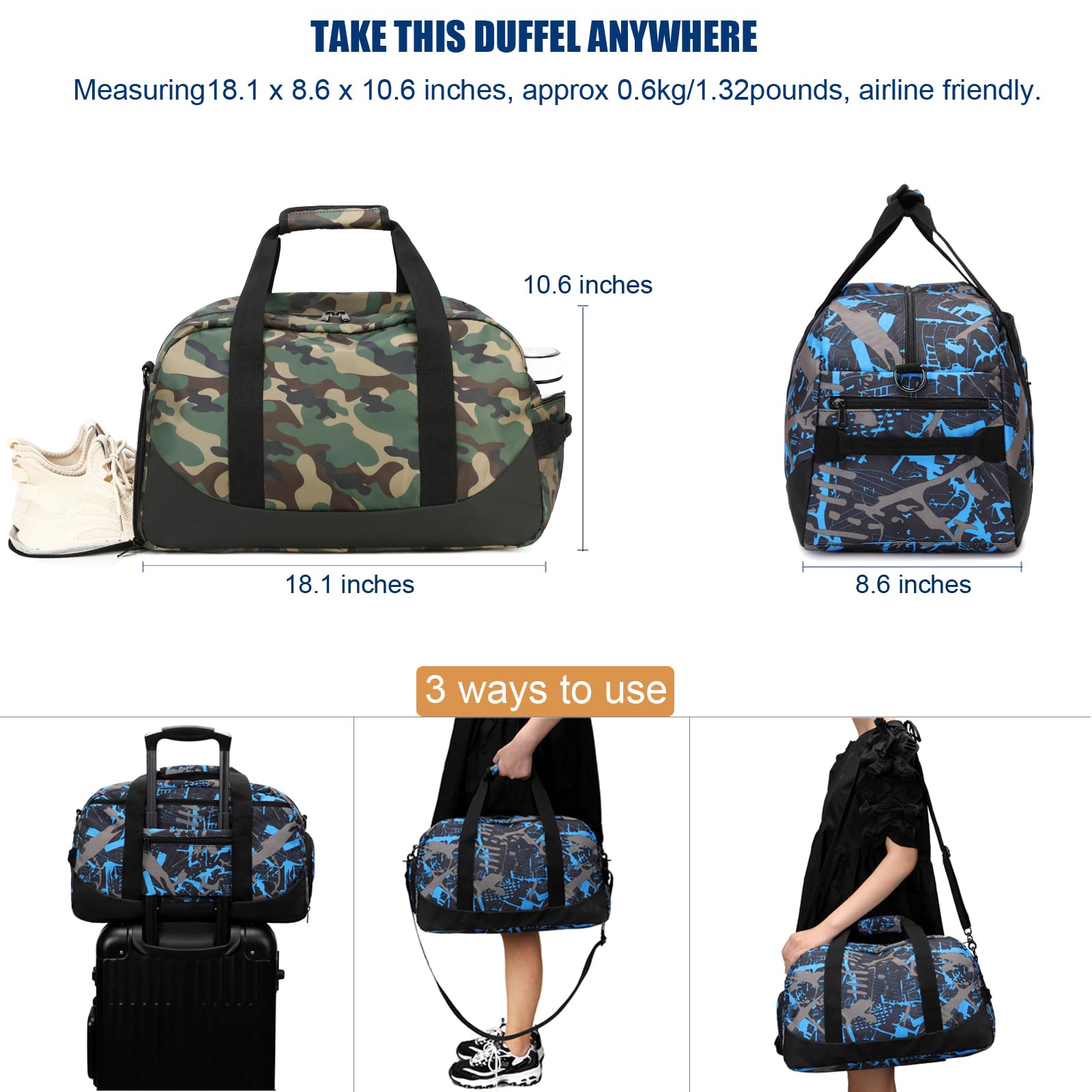 Octsky Boys Camo Green Overnight Weekender Bag - Sports Gym Travel Duffel with Shoe Compartment | Perfect for School, Sleepovers & Weekend Getaways