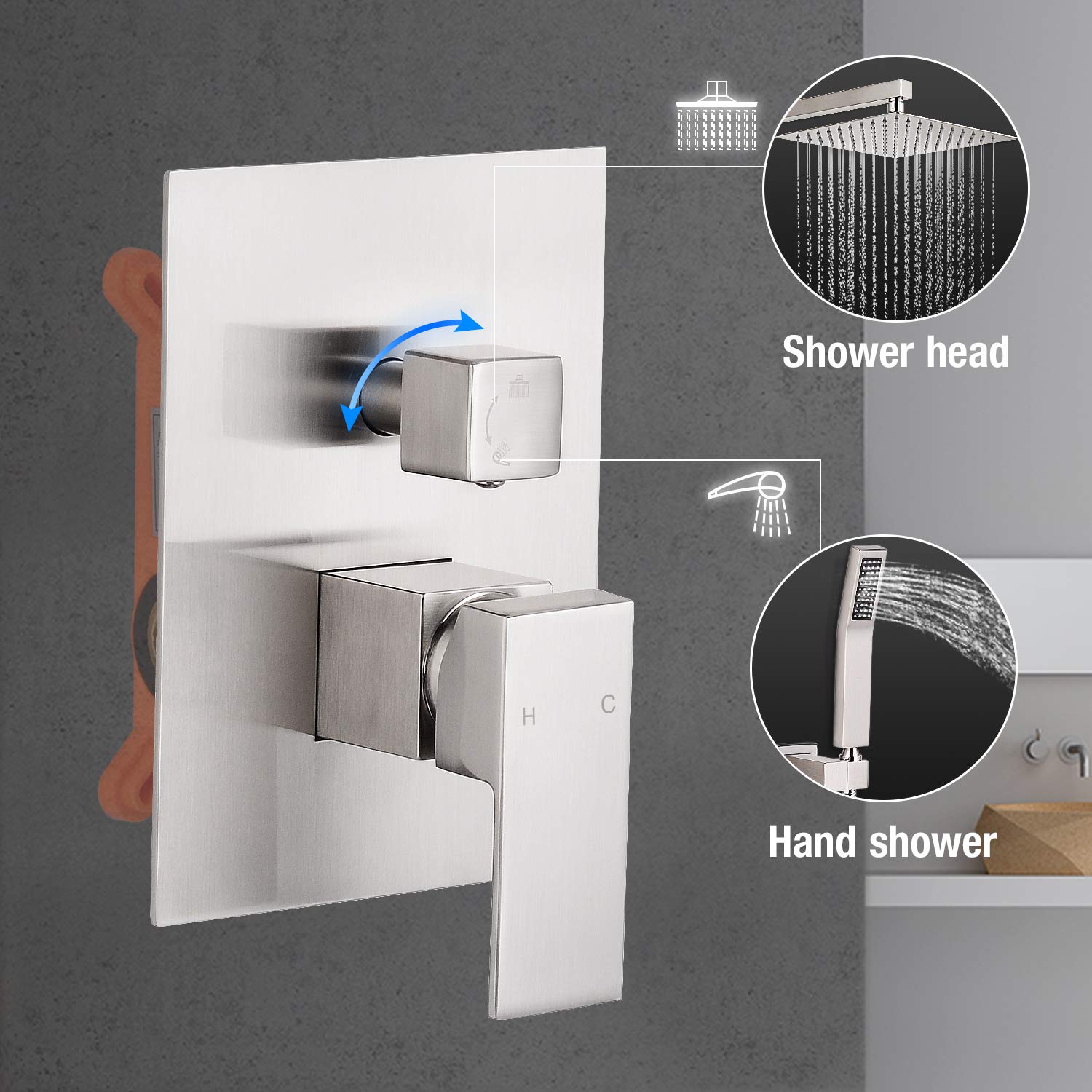 Qomolangma 12 Inch Rain Shower System - Wall Mounted Bathroom Shower Faucet Set with Pressure Balance Valve, 2-Function Shower Head (Rain & Handheld Spray) - Perfect for Modern Bathroom Renovation & Spa-Like Shower Experience