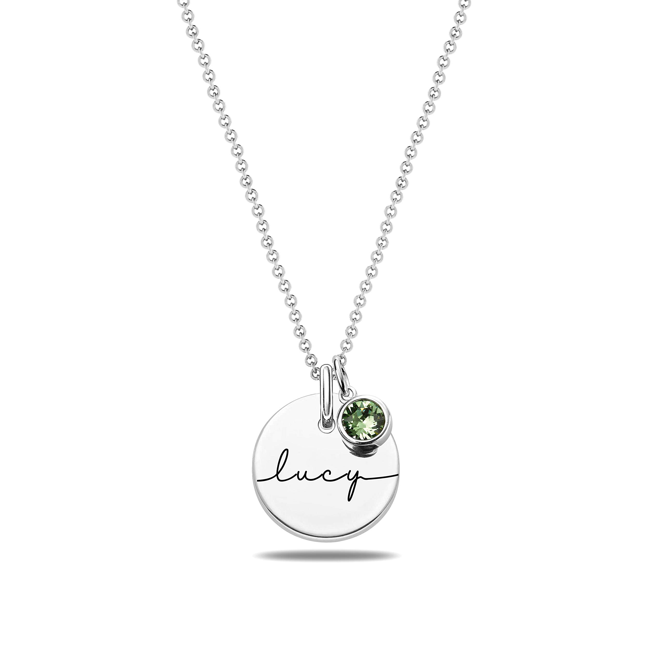 Personalized Family Birthstone Necklace for Women - Custom Engraved Circle Disc Pendant with Heart Charm, Couple Name & Message - Perfect Gift for Anniversary, Valentine's Day & Mother's Day