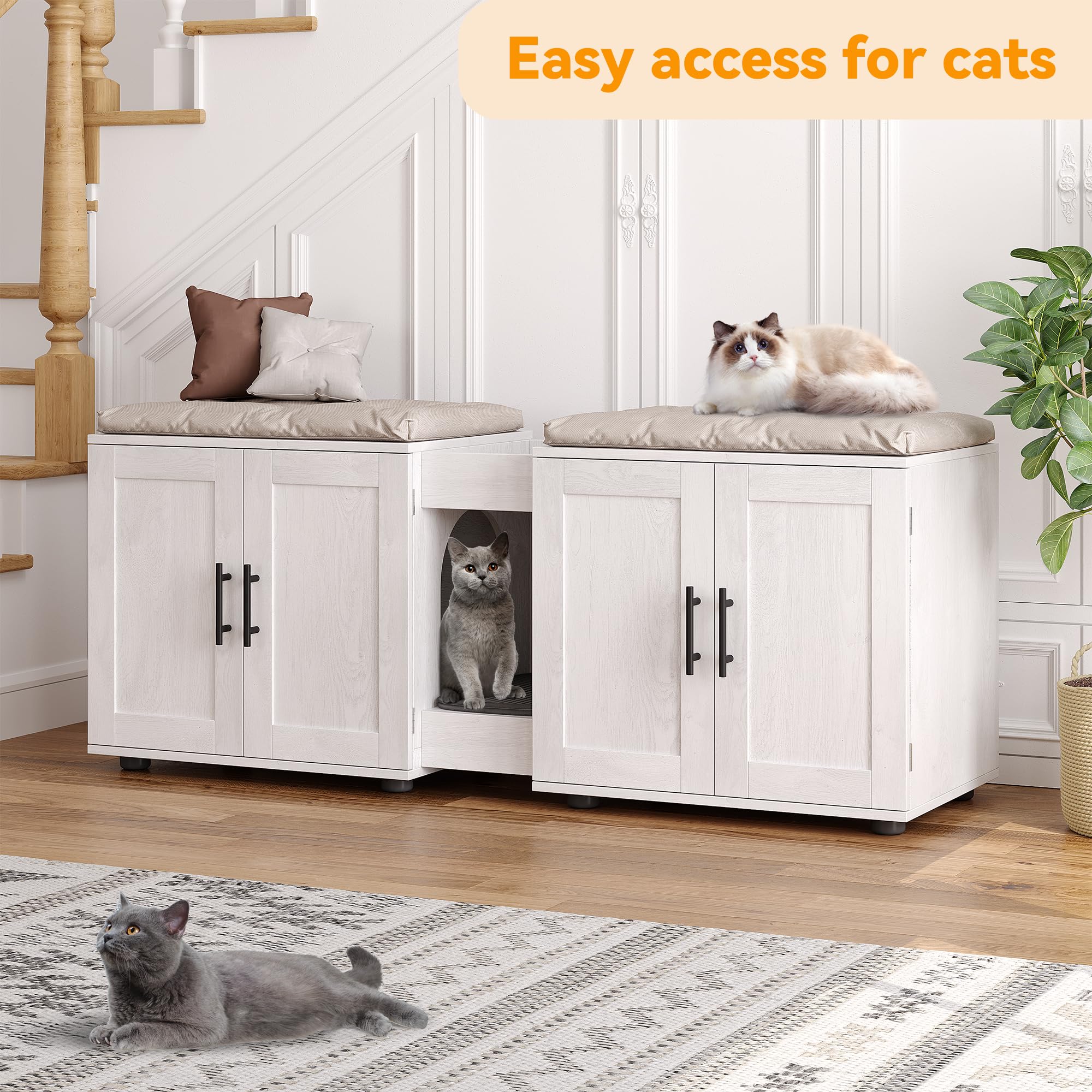 Gaomon Wooden Cat Litter Box Enclosure Furniture - Double Cage Hidden Litter Box House for 2 Cats, 55