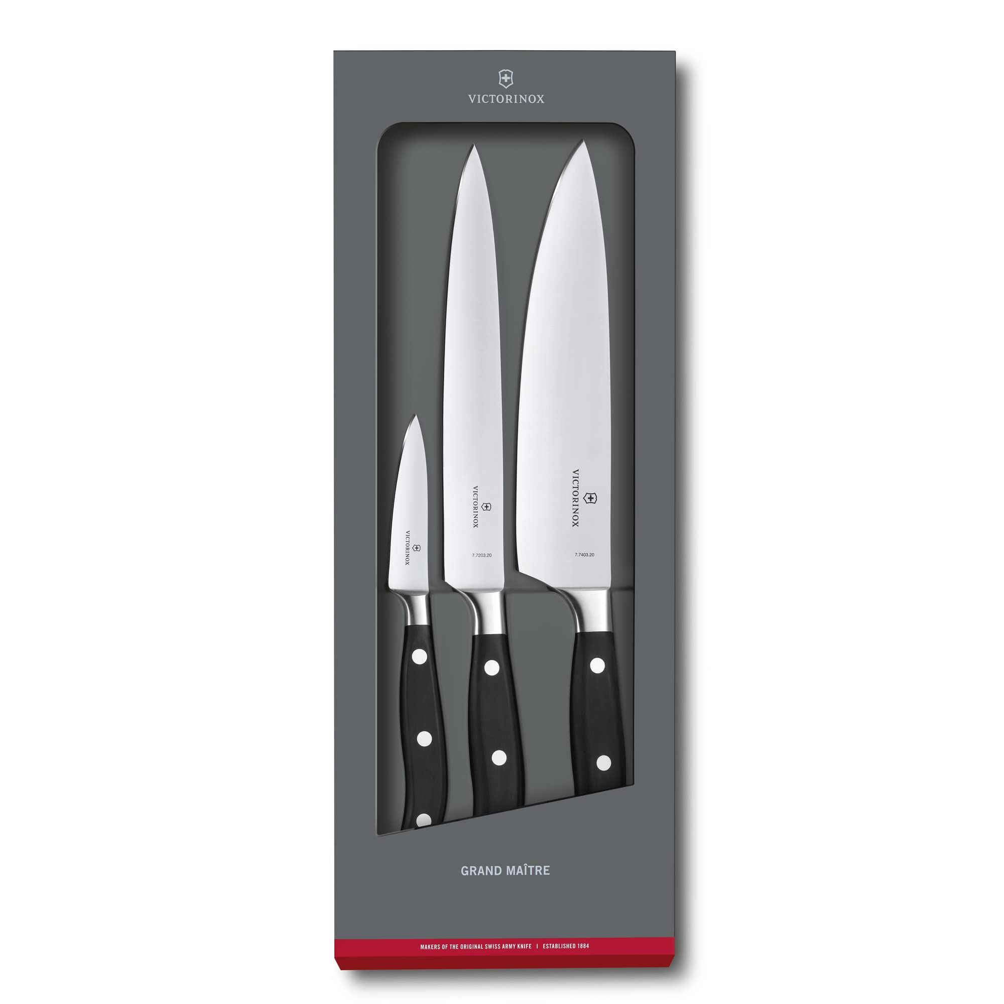 Victorinox Grand Maitre Chef's Knife Set - 3-Piece Premium Kitchen Knives for Meat, Fruits & Vegetables - Ergonomic Design for Professional & Home Cooking - Perfect for Slicing, Dicing & Meal Prep