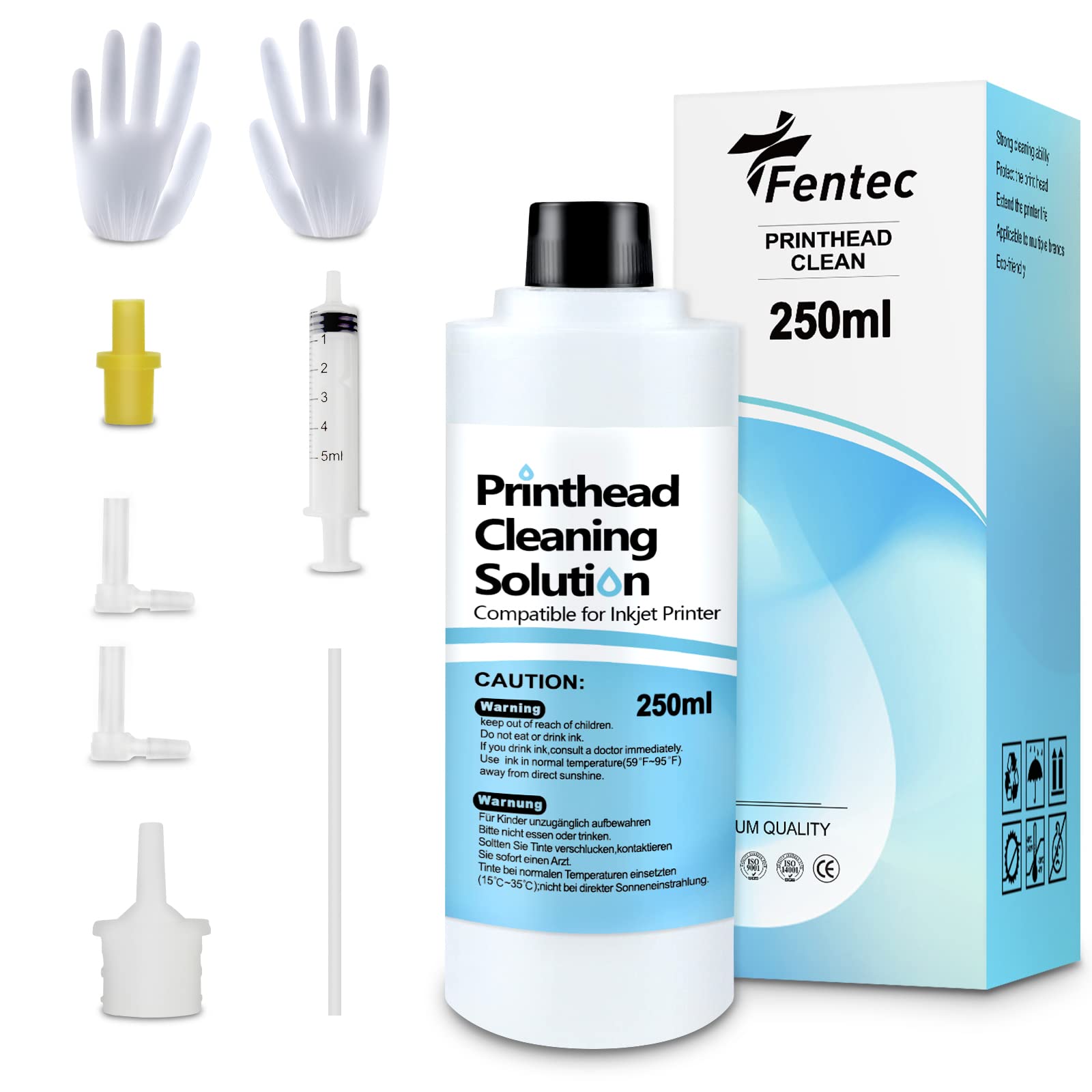 FENTEC Printer Nozzle Cleaning Kit - 250ML Printer Cleaner Solution for Epson, HP, Canon - Inkjet Print Head Cleaning Solvent for Clogged Nozzles - Perfect for Home & Office Printer Maintenance
