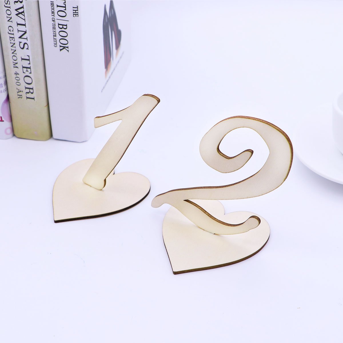 10pcs 1-10 Wooden Table Numbers with Heart-Shaped Holder Base - Elegant Wedding, Birthday Party Decorations - Perfect for Table Setting, Reception, and Special Events
