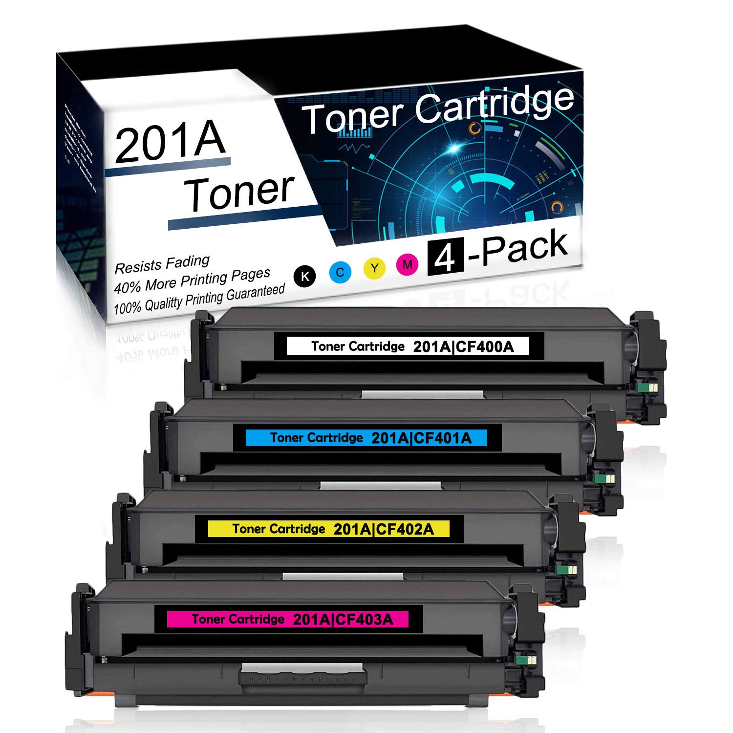 (4-Pack) High-Yield Compatible 201A/CF400A/CF401A/CF402A/CF403A Toner Cartridge Set (Black+Cyan+Yellow+Magenta) for HP Color LaserJet Pro M252dw/M252n/M274n/M277dw/M277n/M277c6 Printers - Perfect for Office & Home Printing Needs