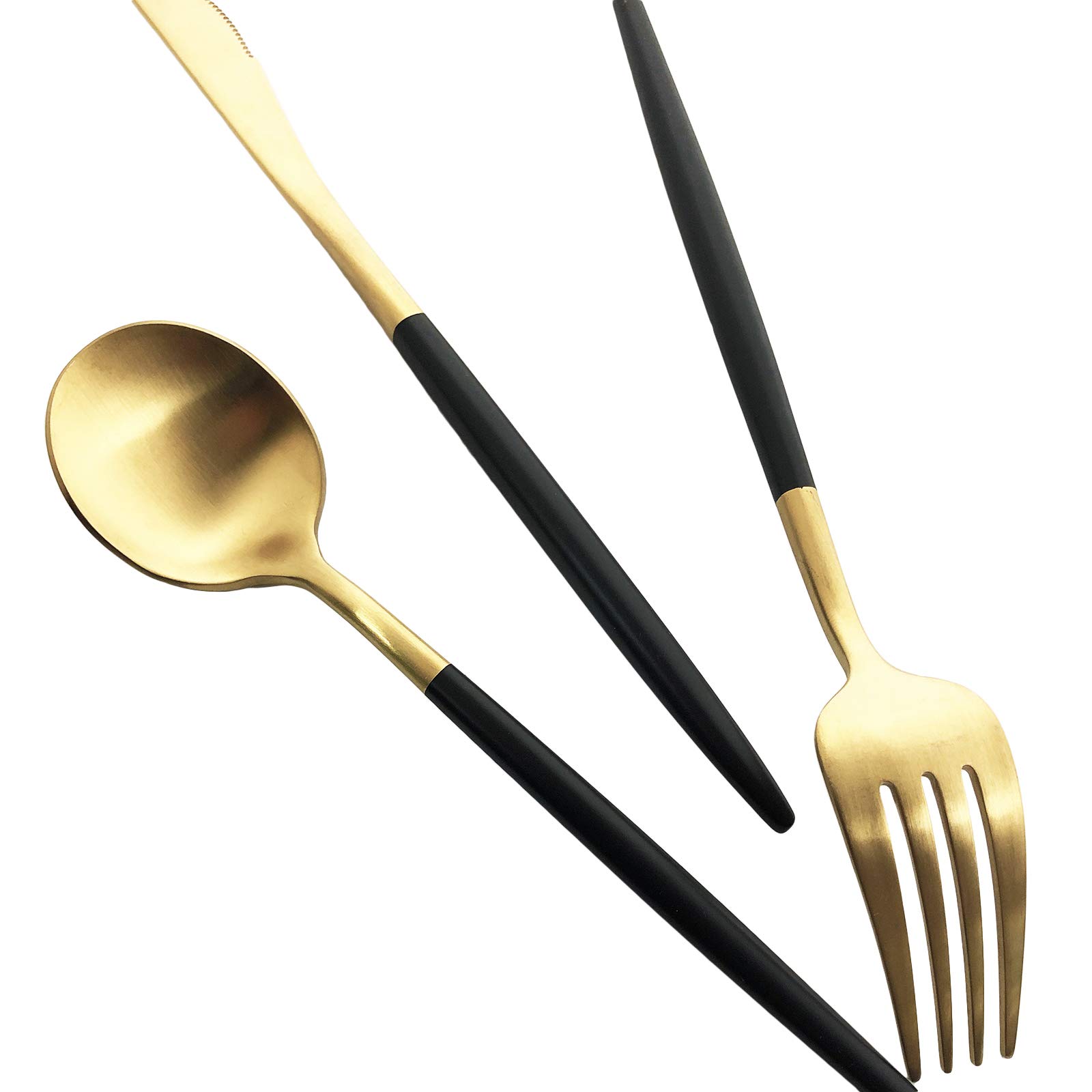 Premium 18/10 Stainless Steel Flatware Set - Matte Gold & Black 10-Piece Silverware Set for 2 - Hand-Polished Satin Finish Cutlery - Dishwasher Safe Utensils for Home, Restaurant & Dinner Parties - Elegant Tableware for Weddings, Holidays & Fine Dining