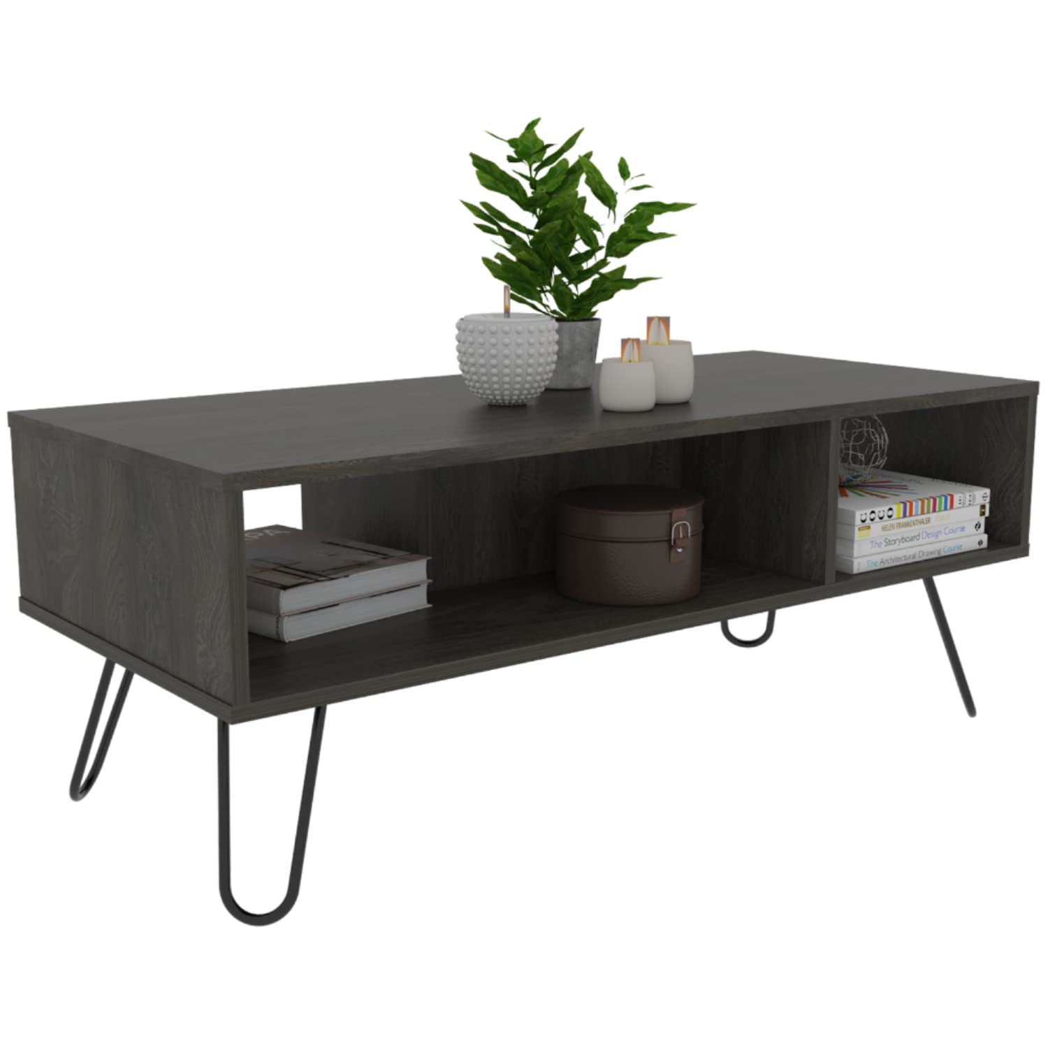 Vassel Modern Espresso Coffee Table with 4 Sturdy Legs & 2 Spacious Shelves - Perfect for Living Room, Lounge, or Office Decor