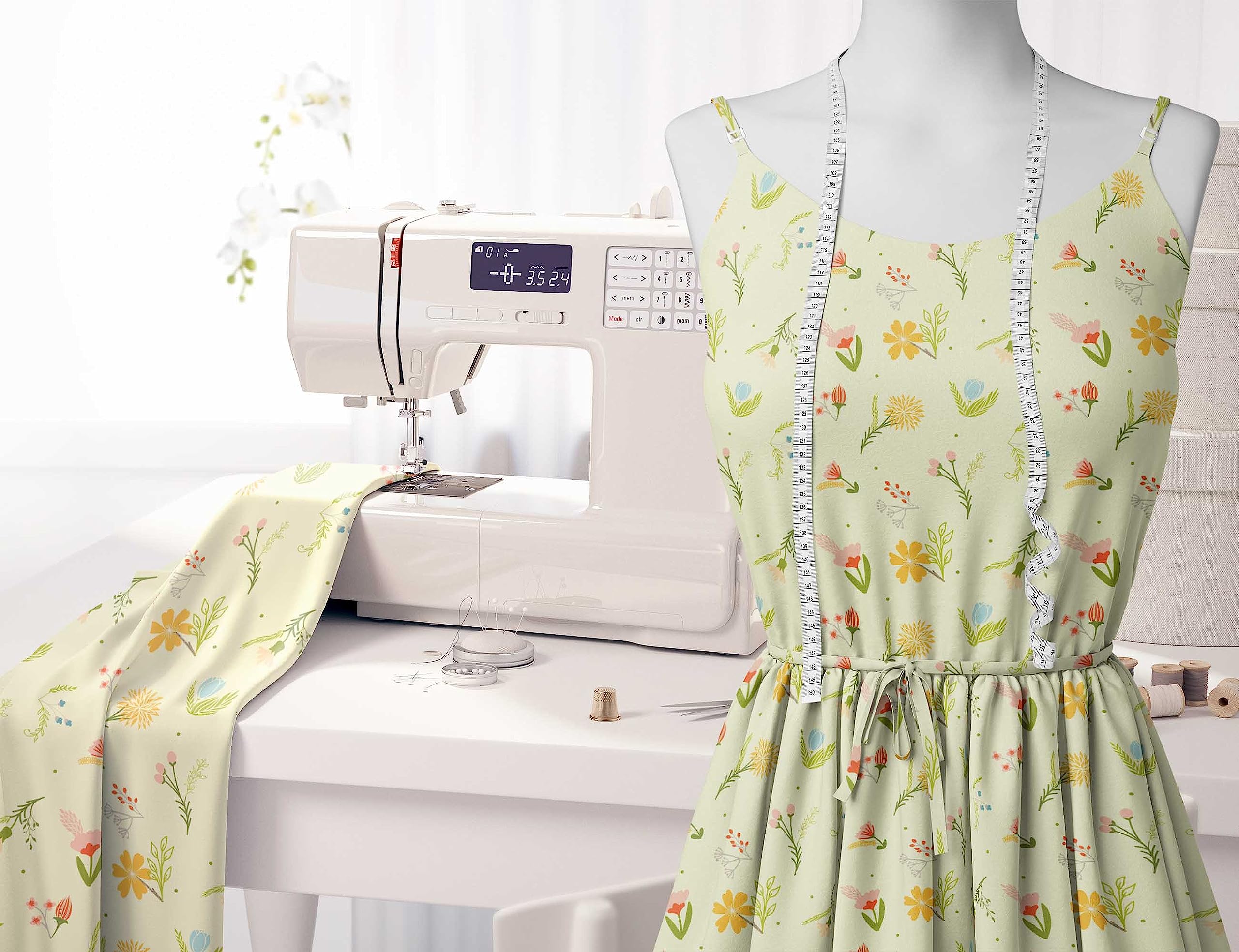 Soimoi Moss Georgette Yellow Fabric by The Yard - 42 Inch Wide Artistic Leaf & Floral Printed Fabric for Dresses, Curtains & DIY Fashion Projects - Elegant & Trendy Home Decor & Crafting Material