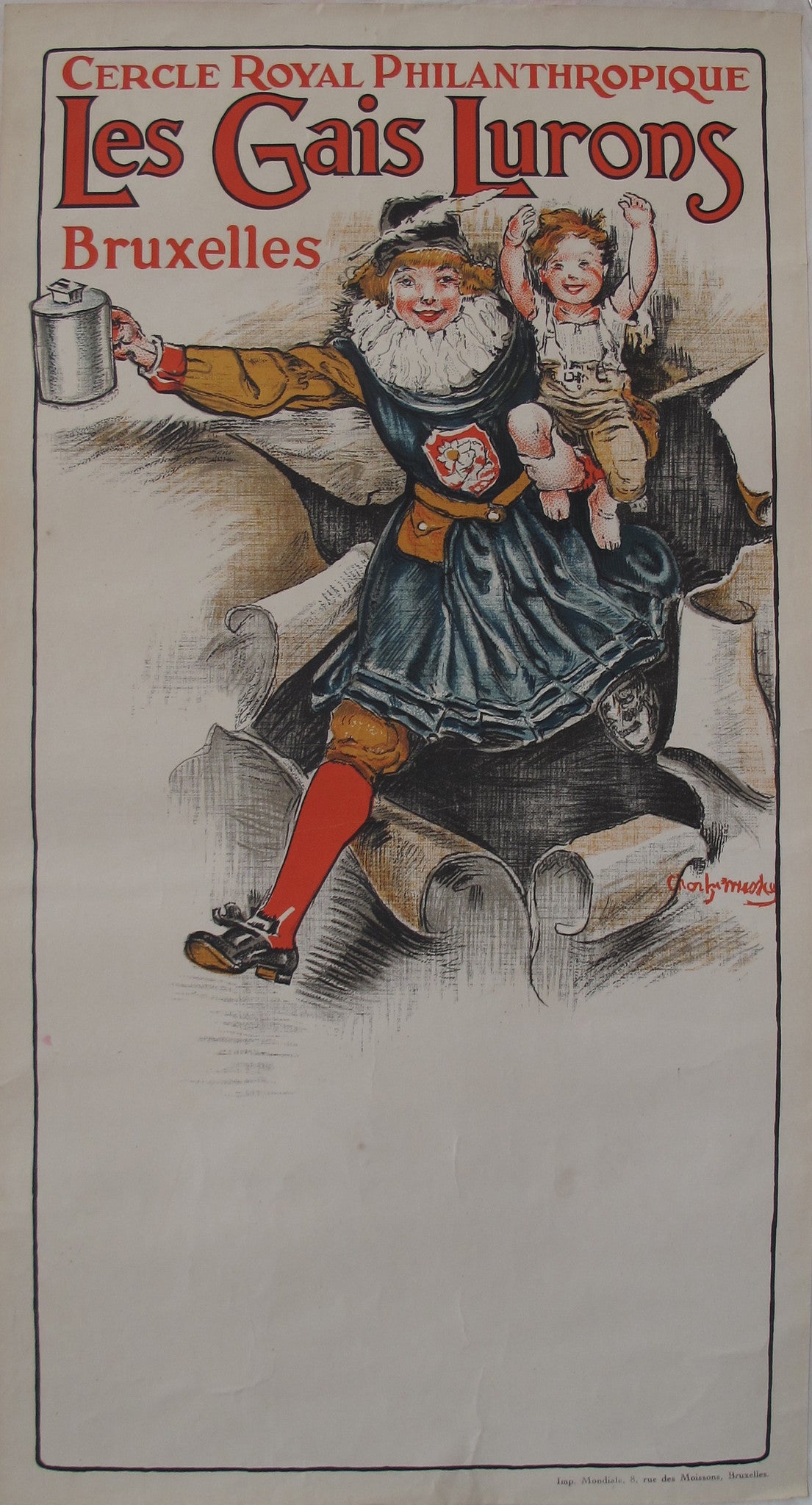 1920s Original Vintage Belgian Poster - Les Gais Lurons by Cercle Royal Philanthropique - Antique Wall Art for Home Decor & Office