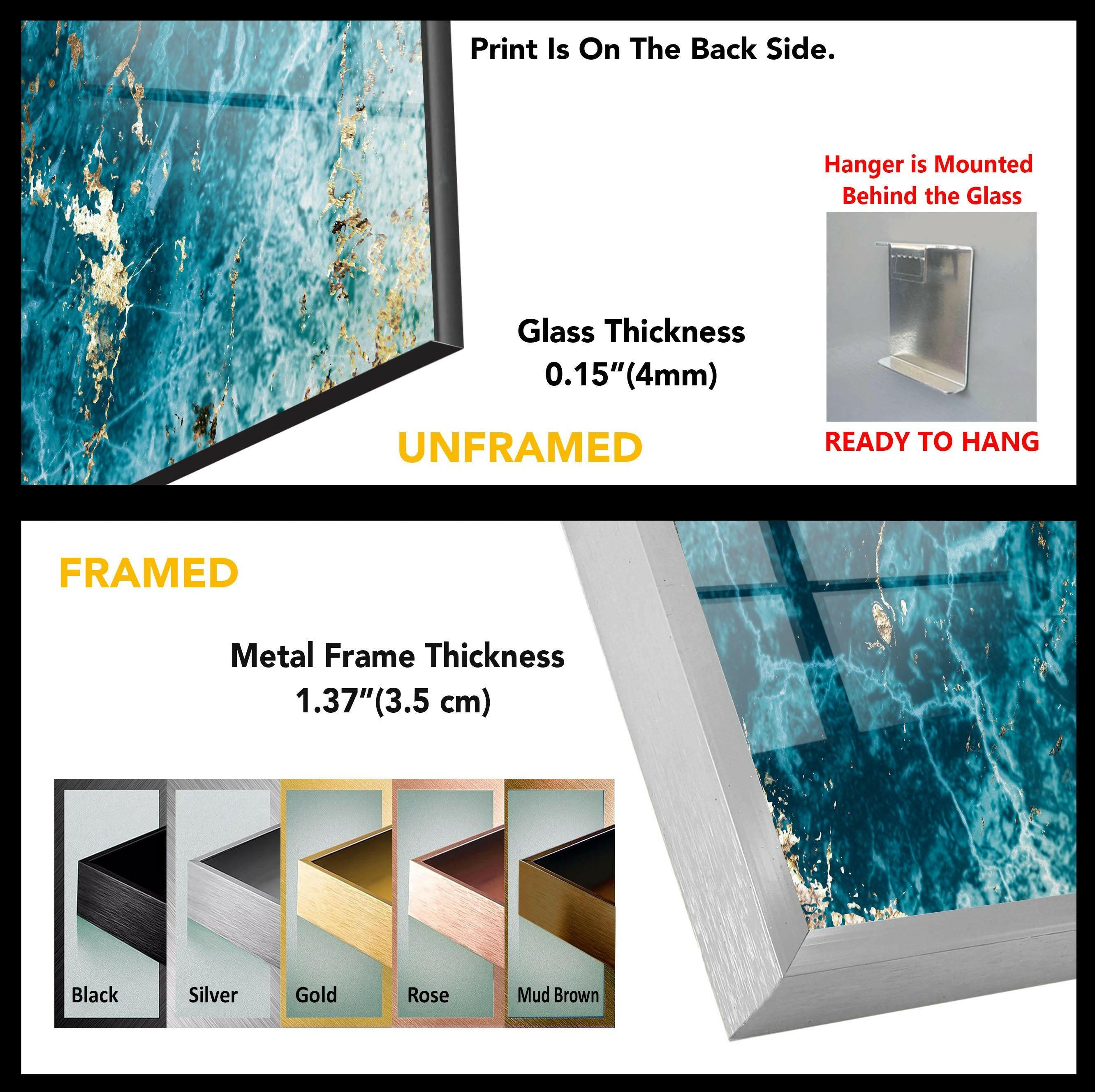 Blue Turquoise Marble Glass Wall Art - Handmade Modern Home Decor for Living Room, Bedroom & Office - Elegant Glass Wall Hangings for Interior Design