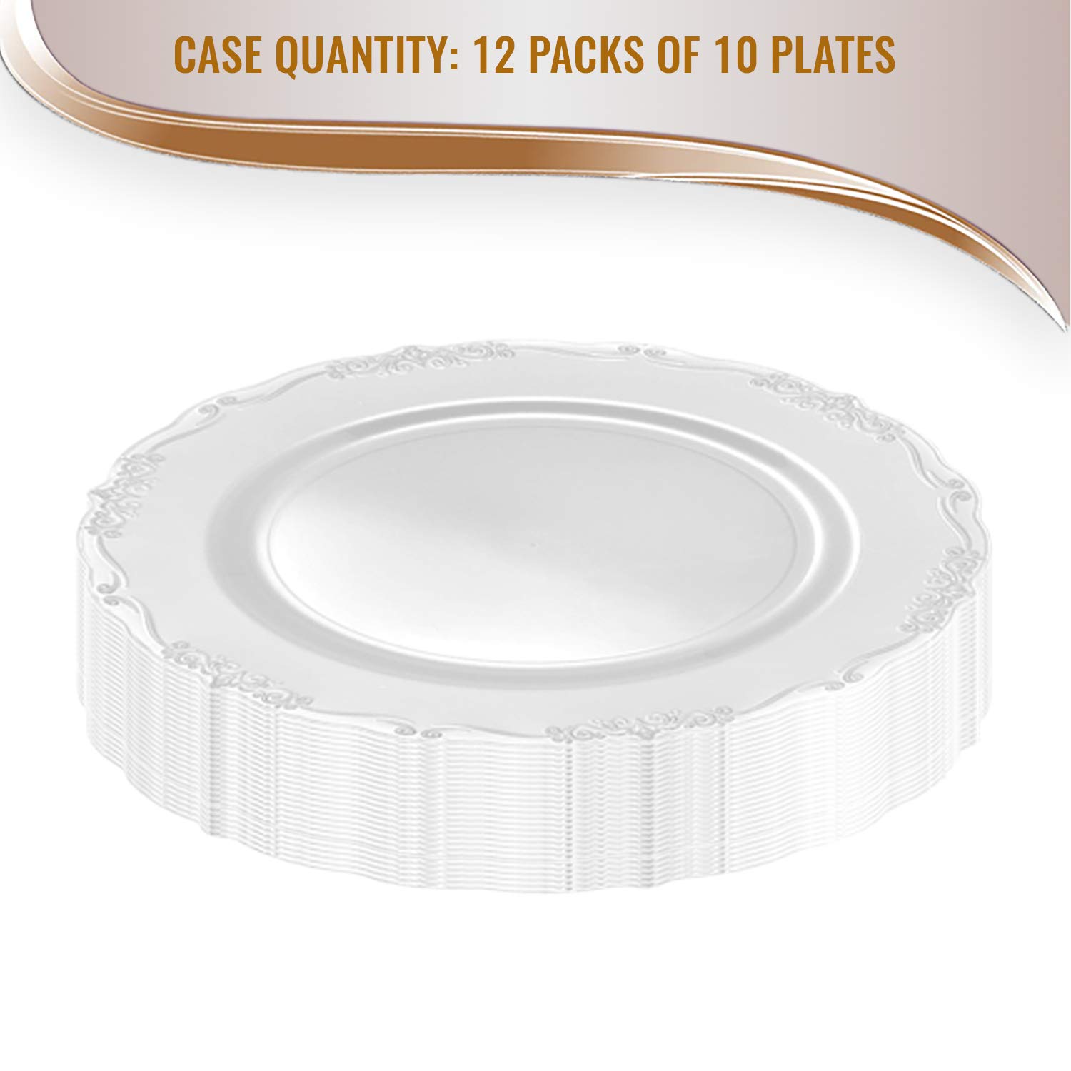 Elegant White Disposable Plastic Plates for Party - 120 Pack 7.5