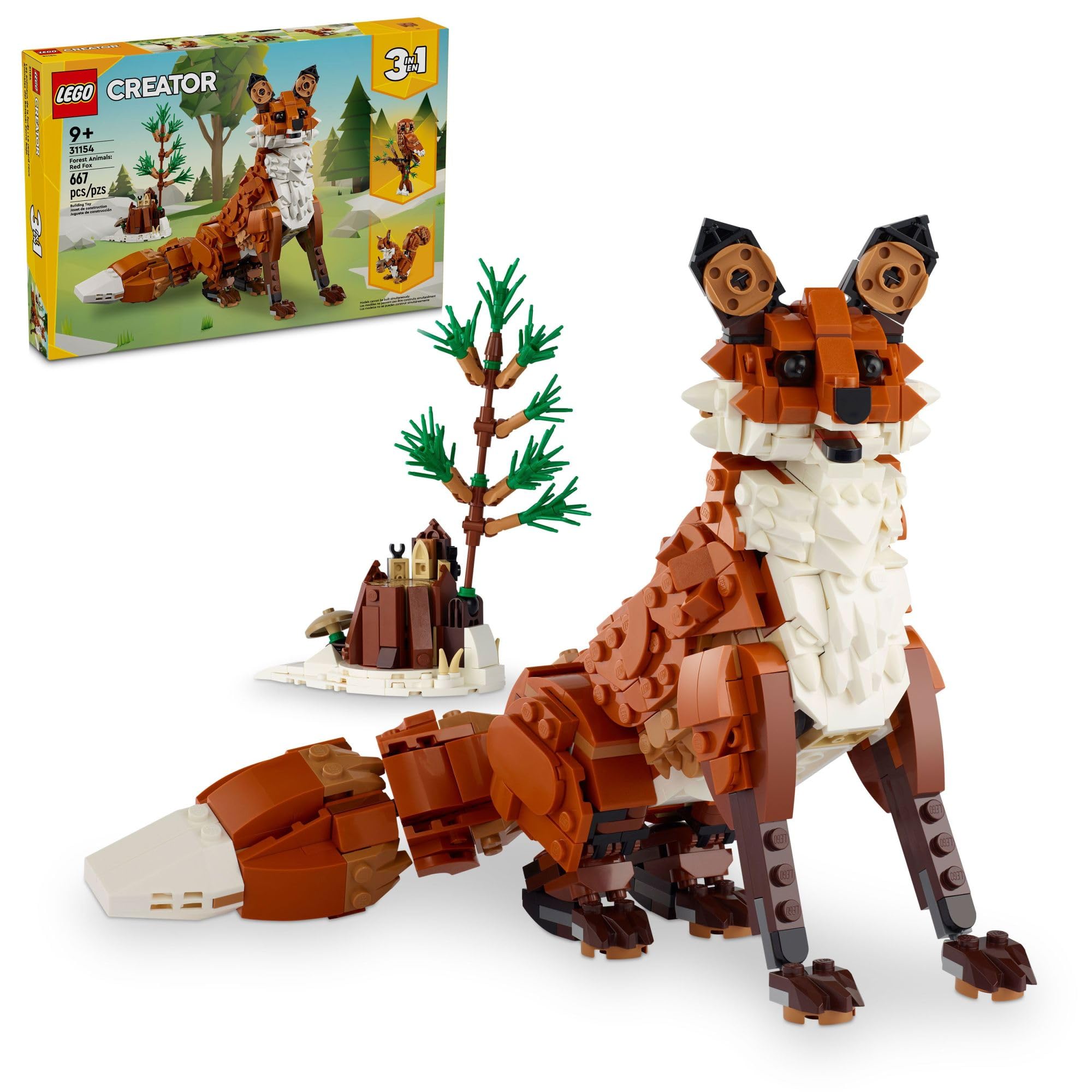 LEGO Creator 3-in-1 Forest Animals Building Kit - Red Fox, Owl & Squirrel Animal Toy Set for Kids Ages 9+ | Creative STEM Educational Gift for Boys & Girls | Perfect for Birthday Presents & Indoor Playtime